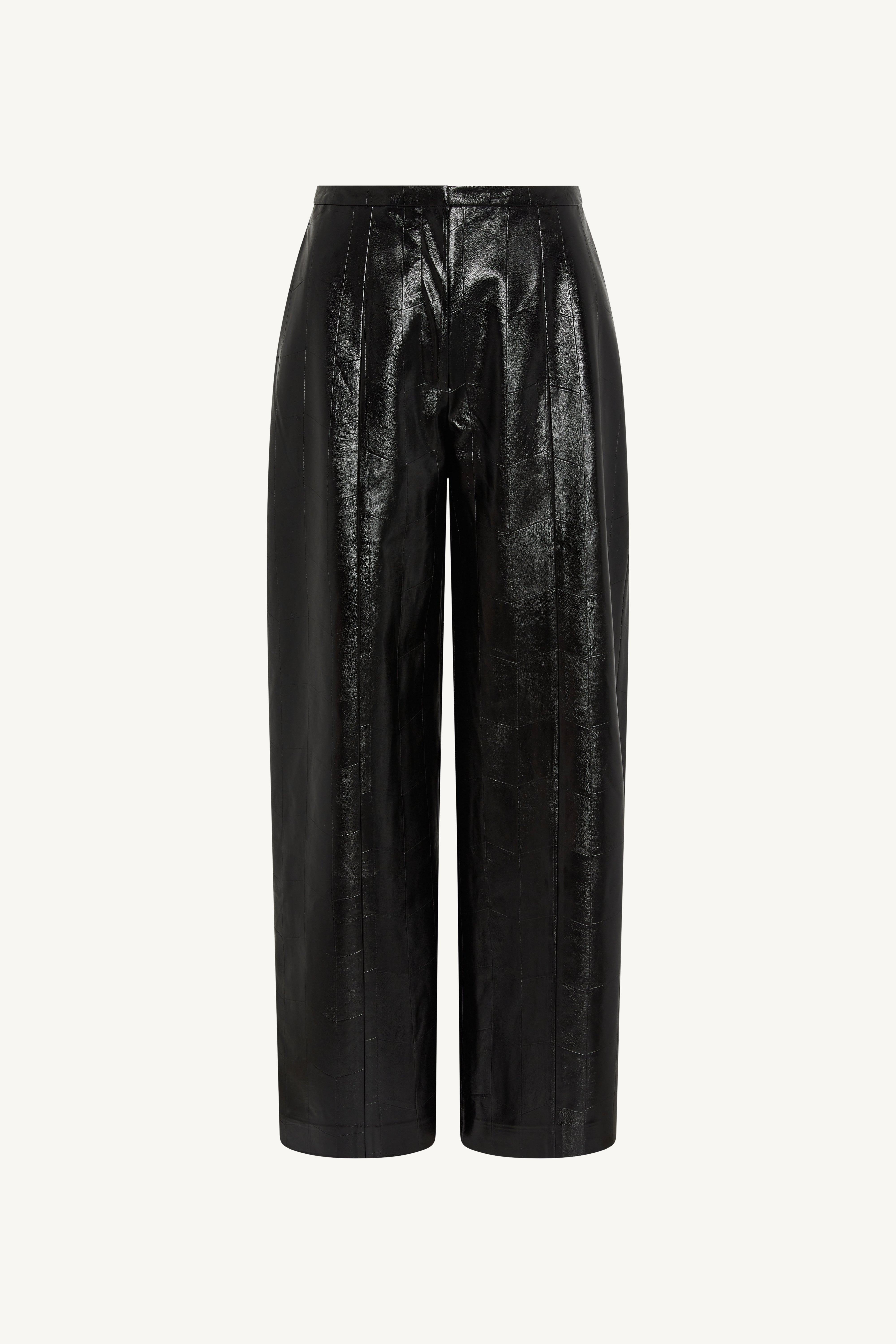 Wide Leg Leather Pants - Black