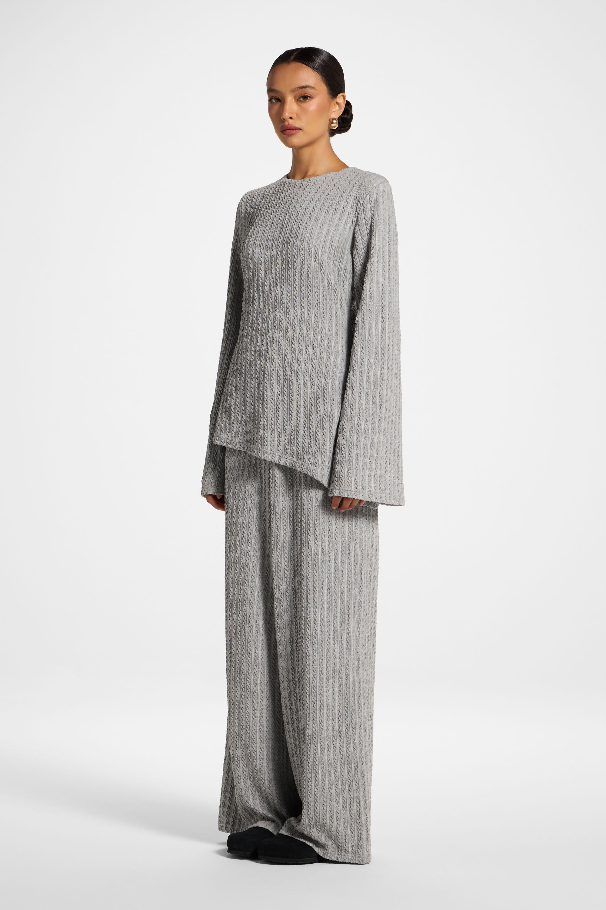 Asymmetric Cotton Blend Top - Charcoal