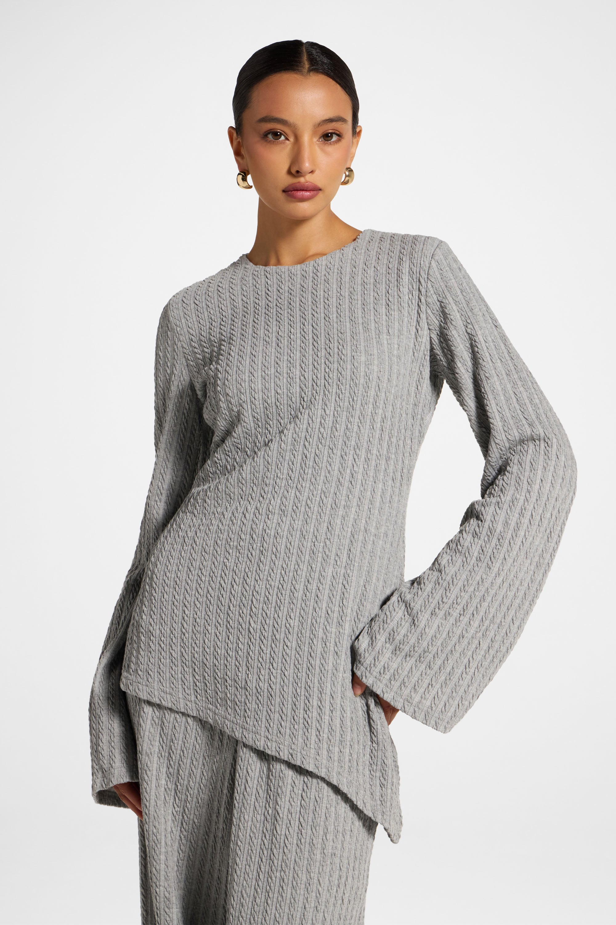 Asymmetric Cotton Blend Top - Charcoal
