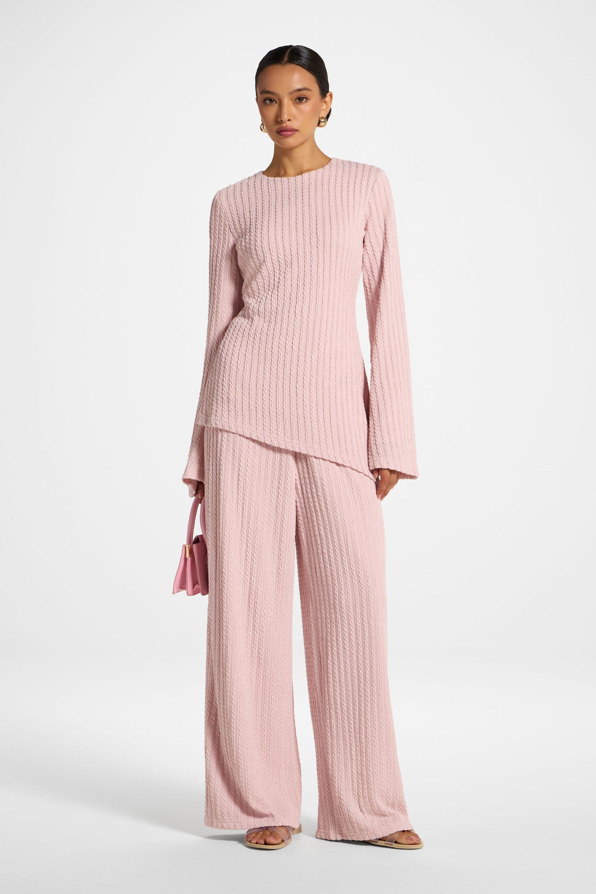 Asymmetric Cotton Blend Top - Pink Frost