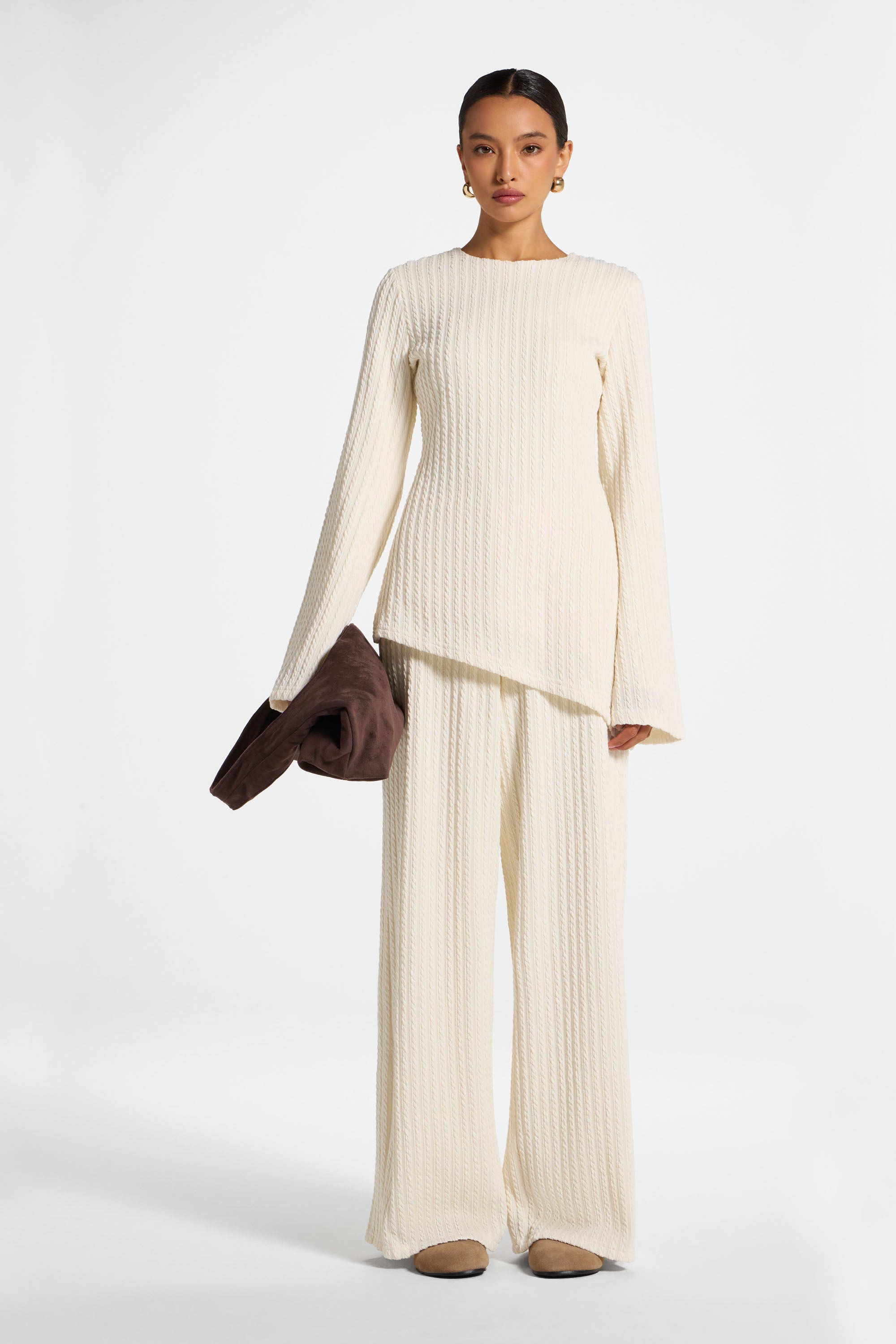 Asymmetric Cotton Blend Top - Sand