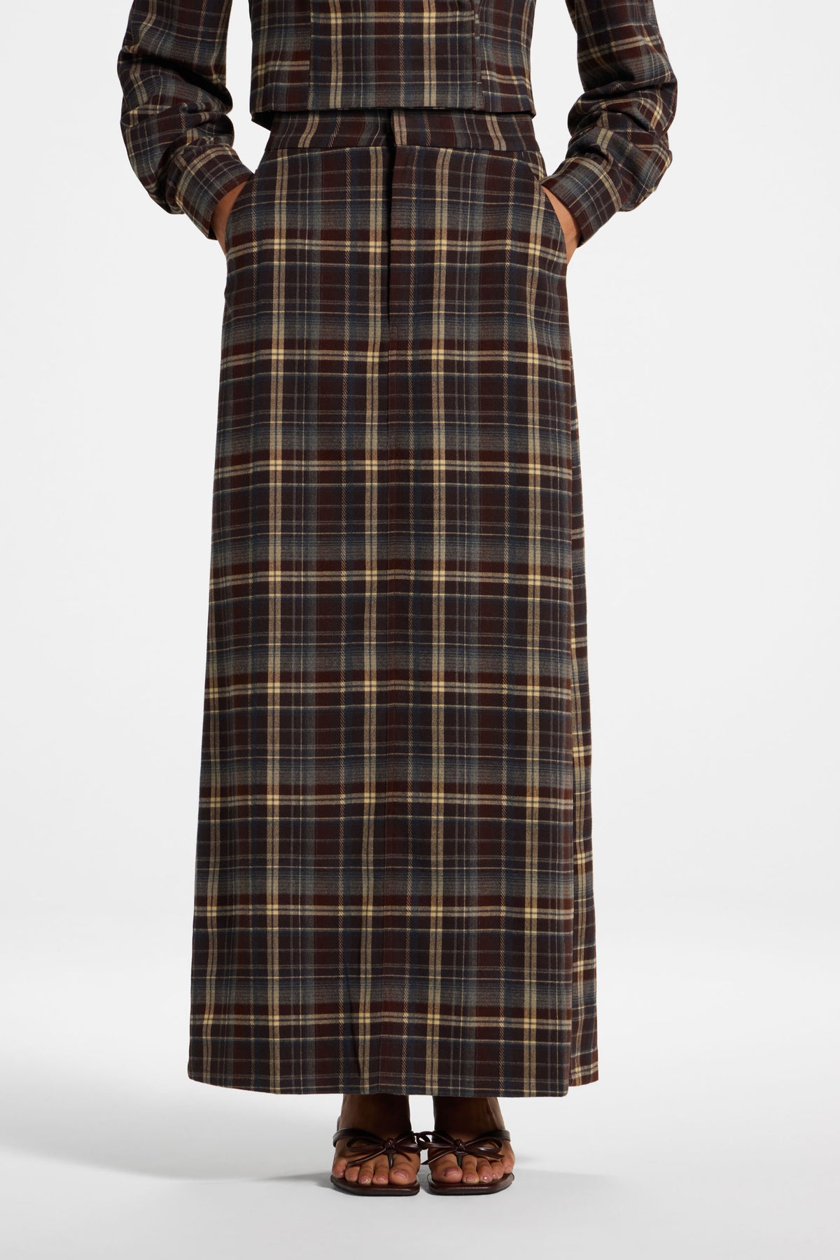 Brushed Plaid Maxi Skirt - Midnight Espresso