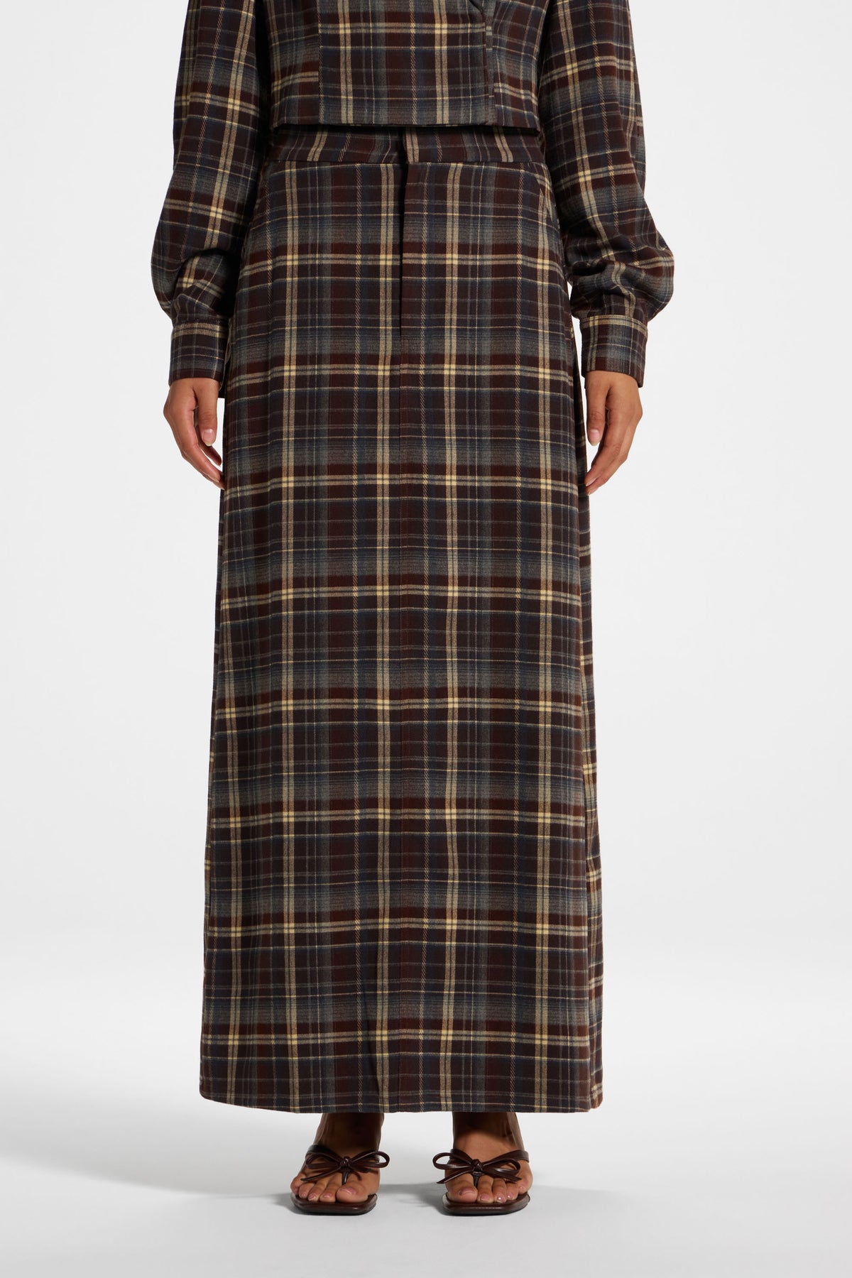 Brushed Plaid Maxi Skirt - Midnight Espresso