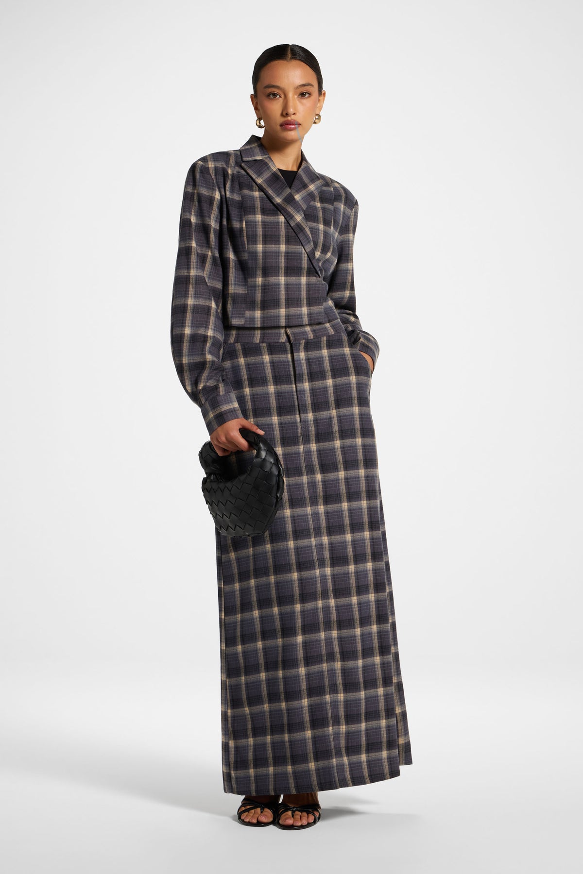 Brushed Plaid Maxi Skirt - Midnight Storm