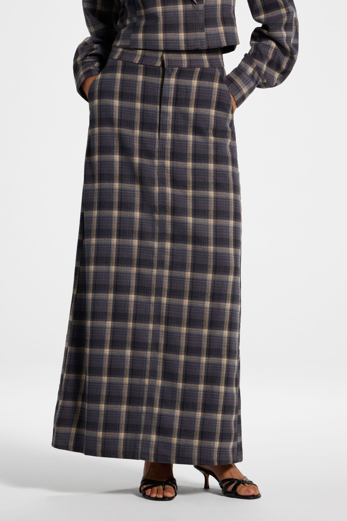 Brushed Plaid Maxi Skirt - Midnight Storm