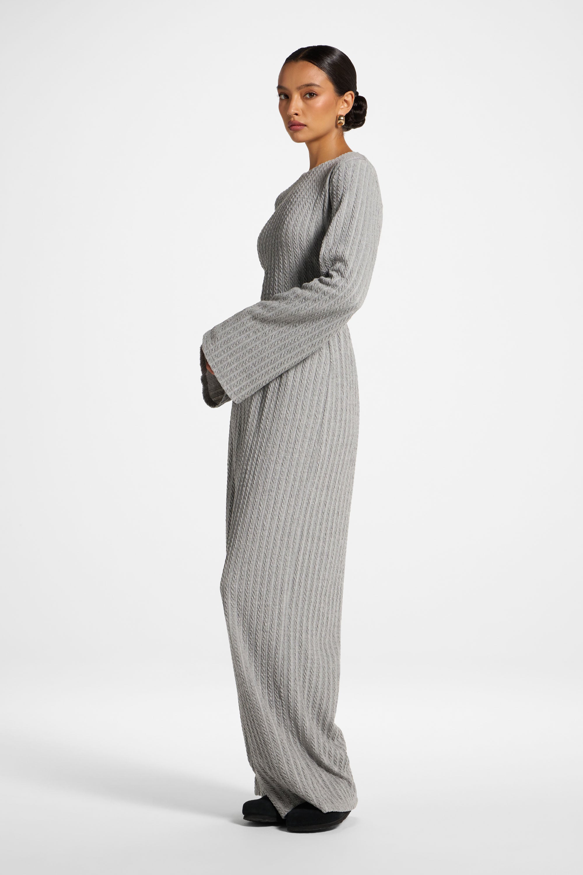Cotton Blend Wide Leg Pants - Charcoal