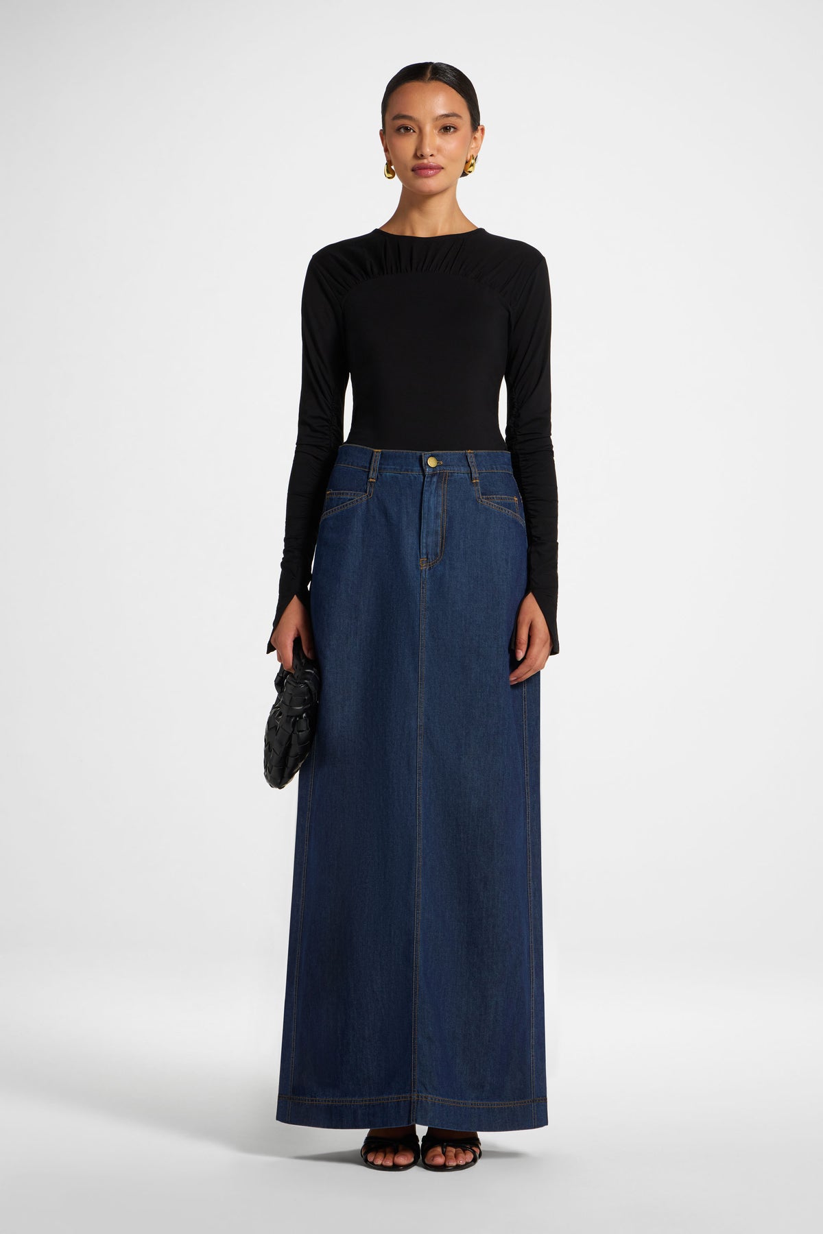 Denim Maxi Skirt - Medium Wash