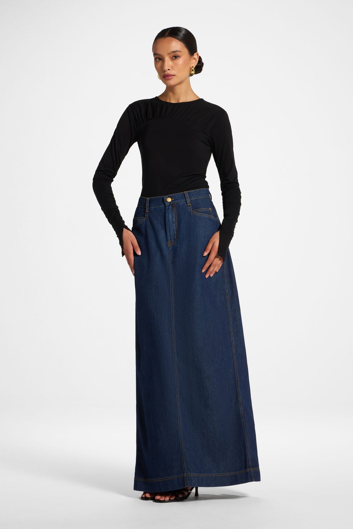 Denim Maxi Skirt - Medium Wash