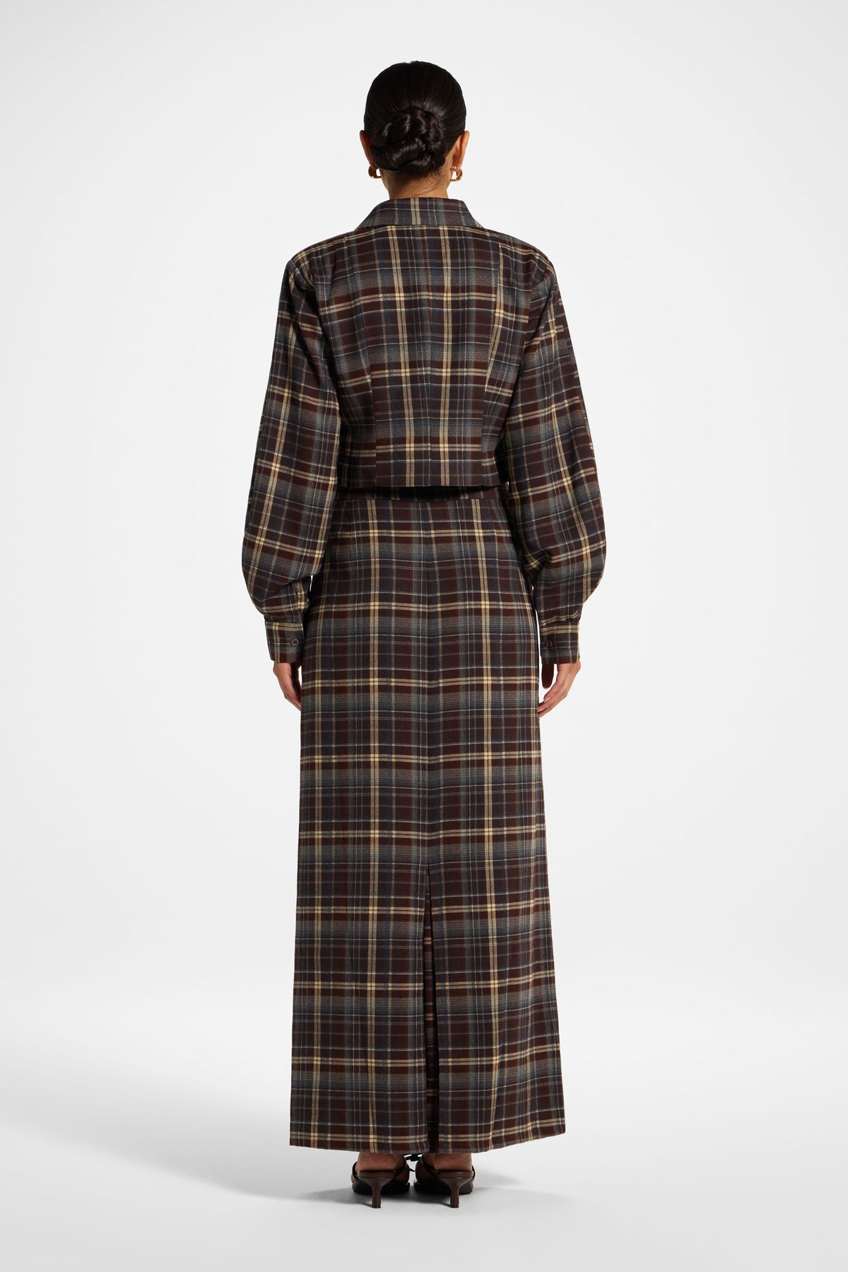 Brushed Plaid Cropped Jacket - Midnight Espresso