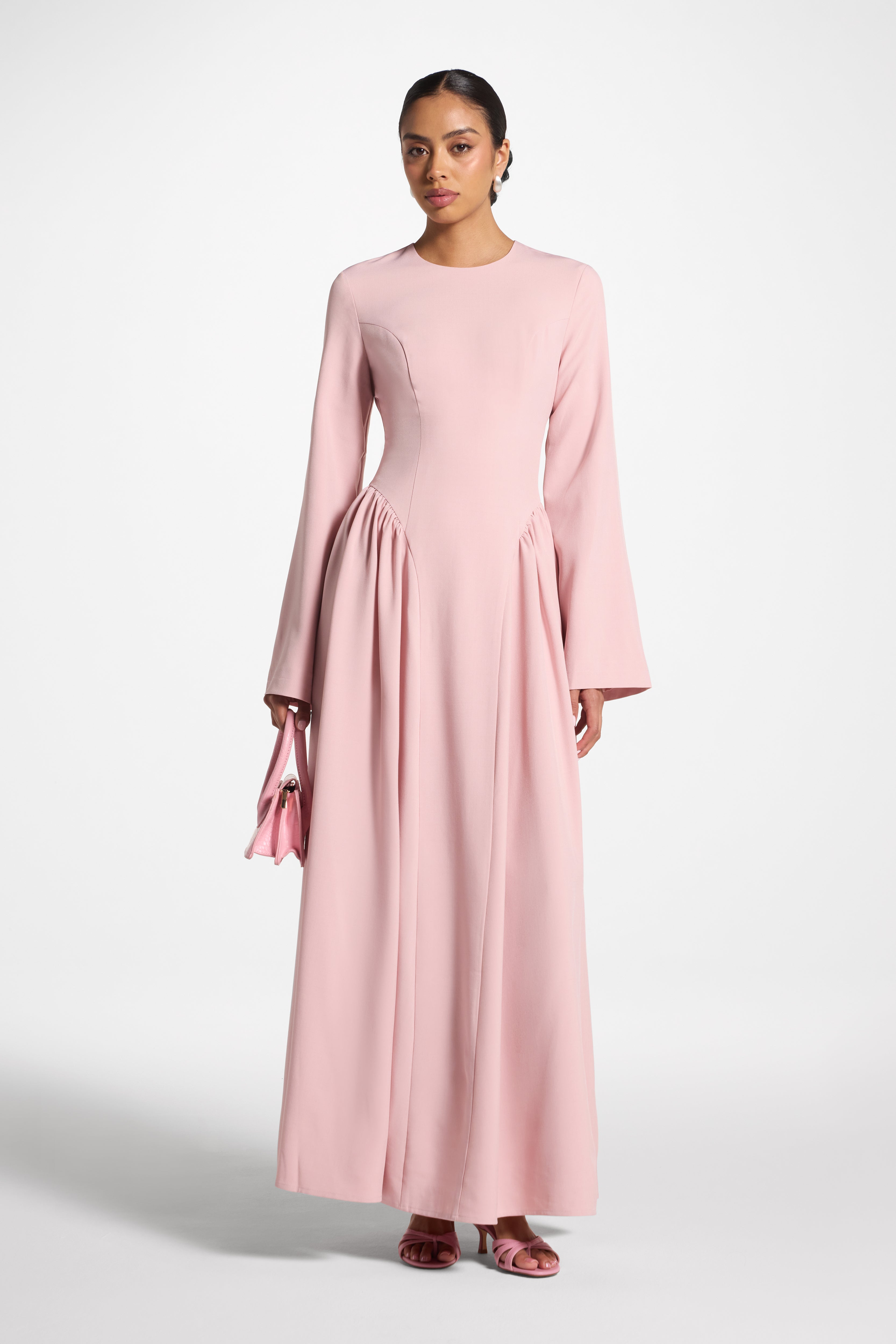 Lace Up Back Maxi Dress - Pink