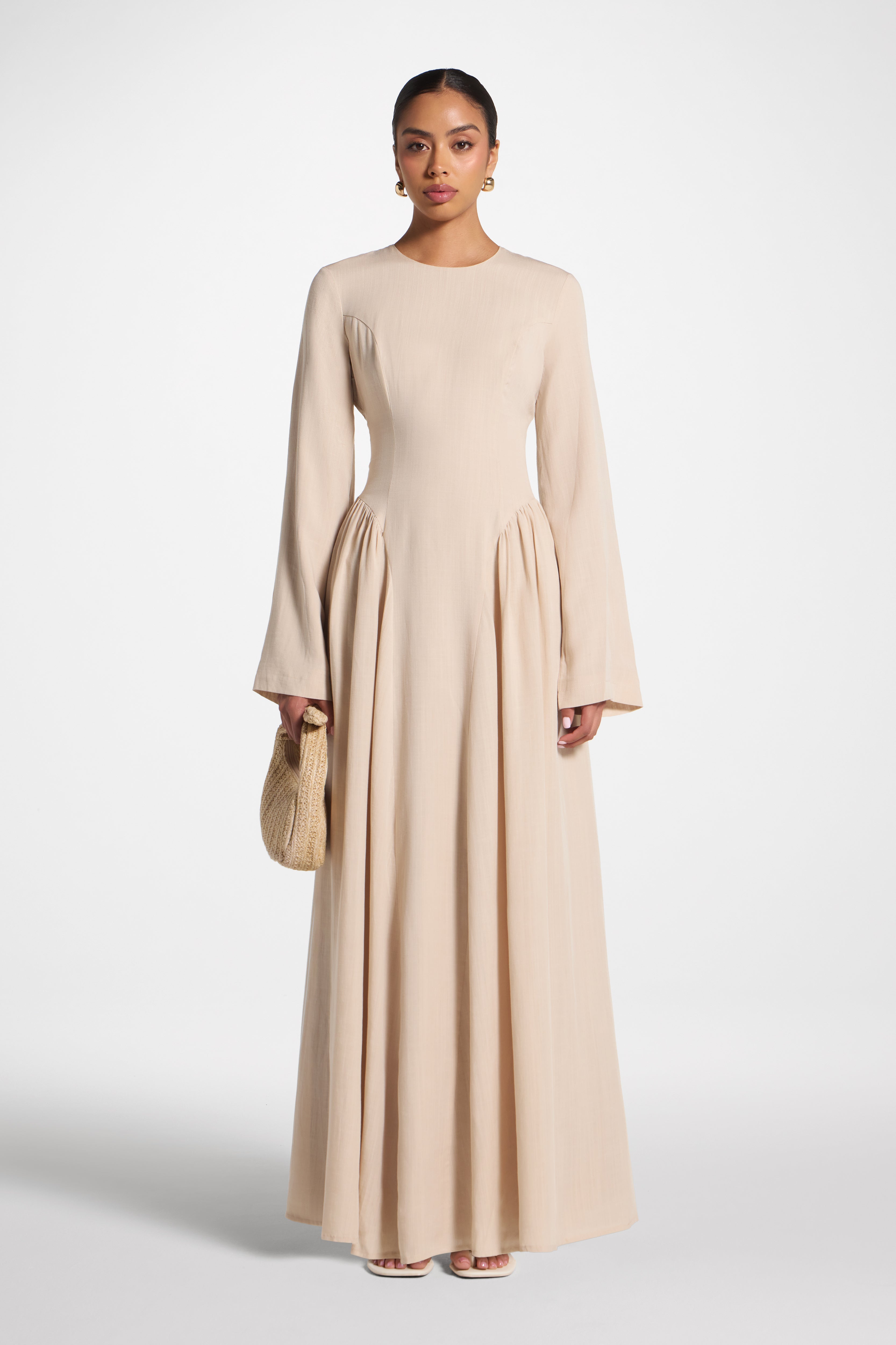 Lace Up Back Tencel Maxi Dress - Sand