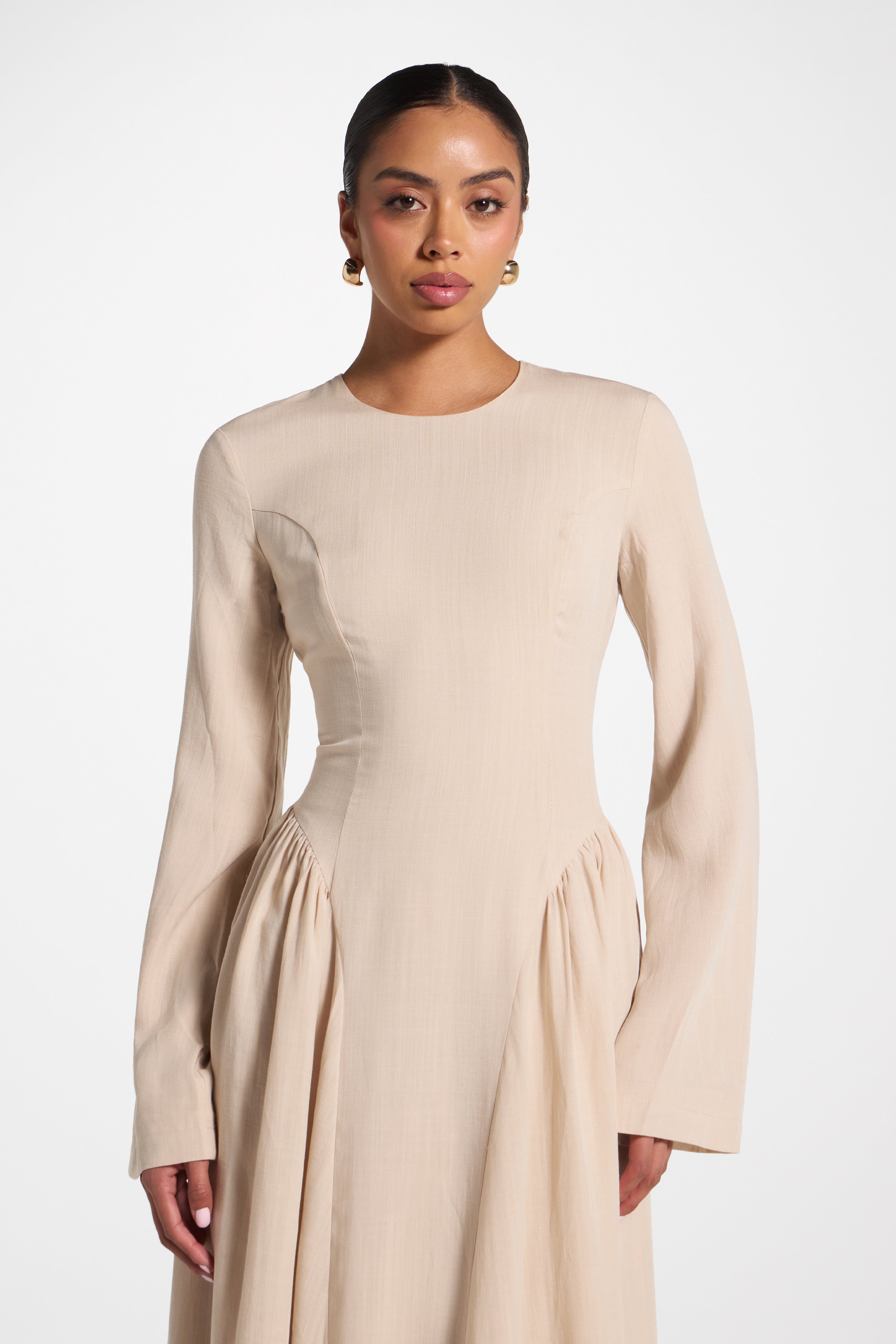 Lace Up Back Tencel Maxi Dress - Sand