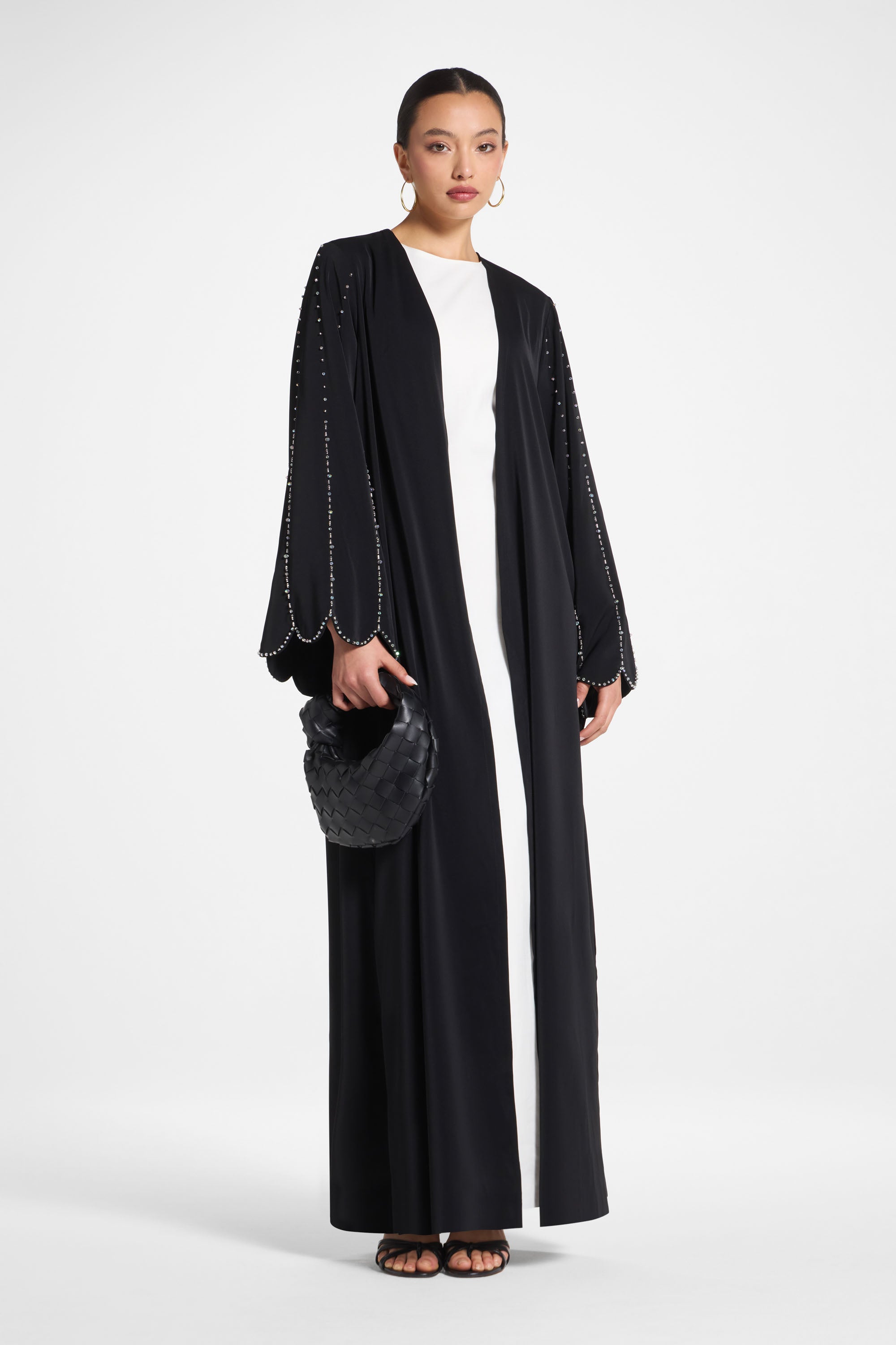 Nada Embellished Open Abaya - Black