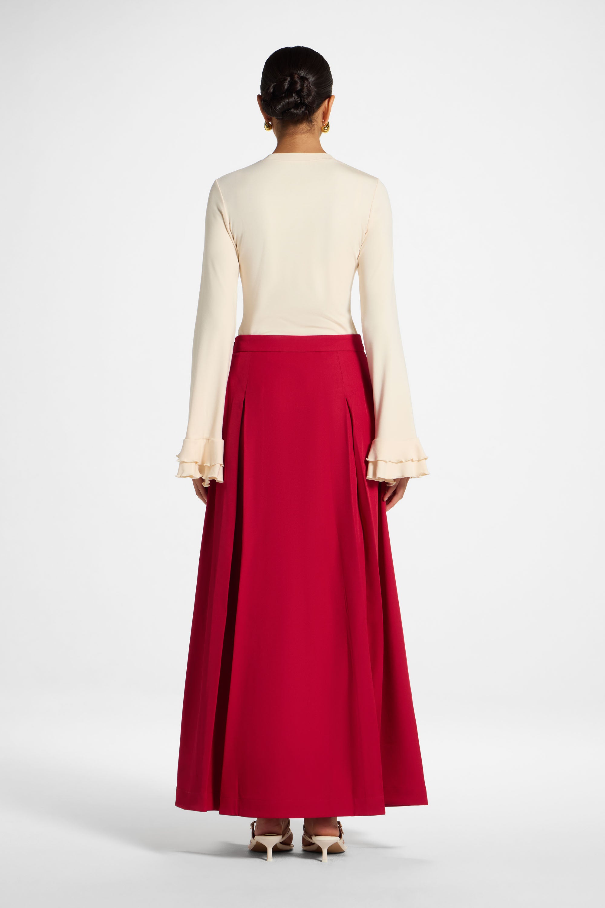 Pleated Maxi Skirt - Cherry