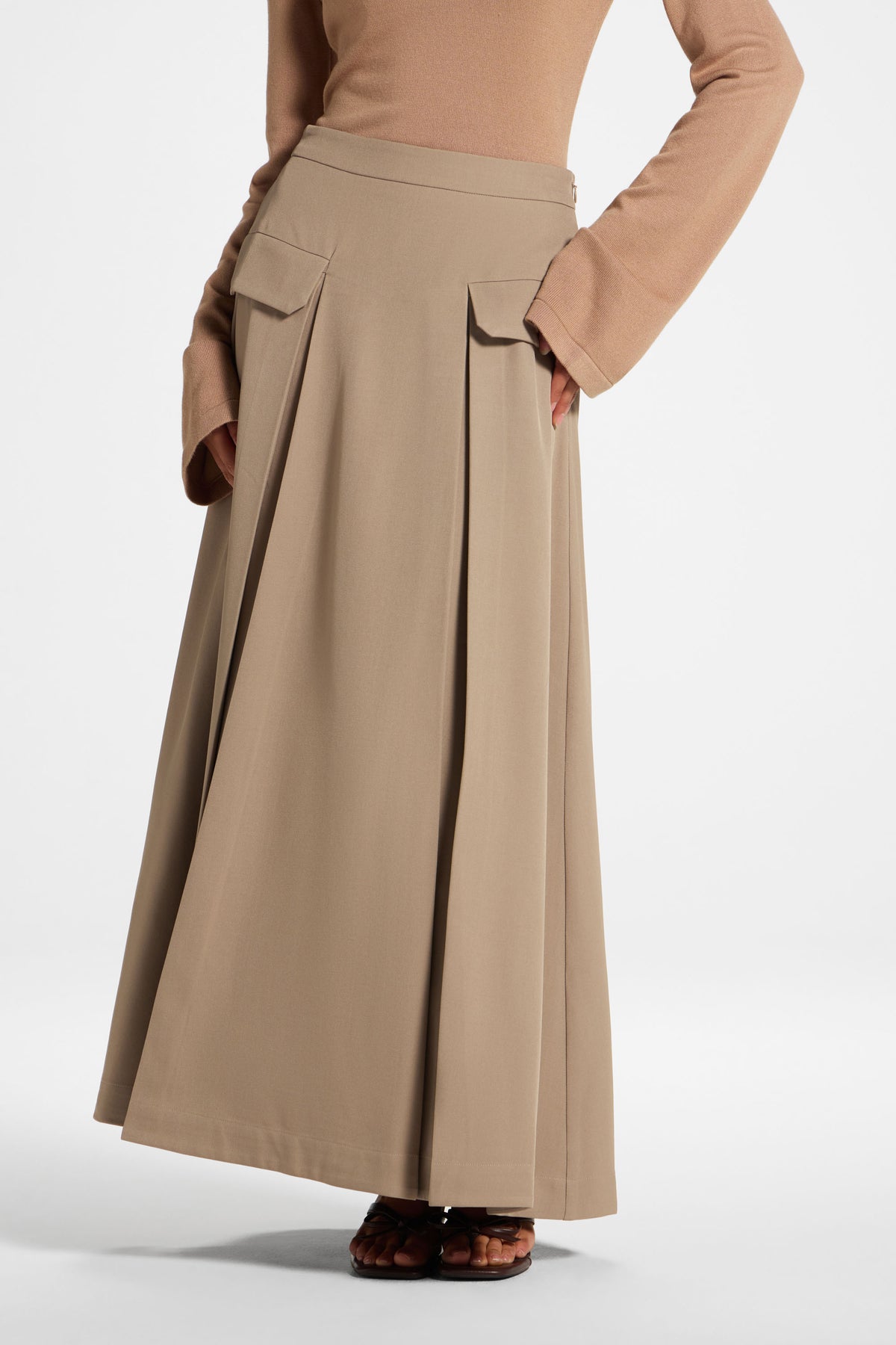 Pleated Maxi Skirt - Taupe