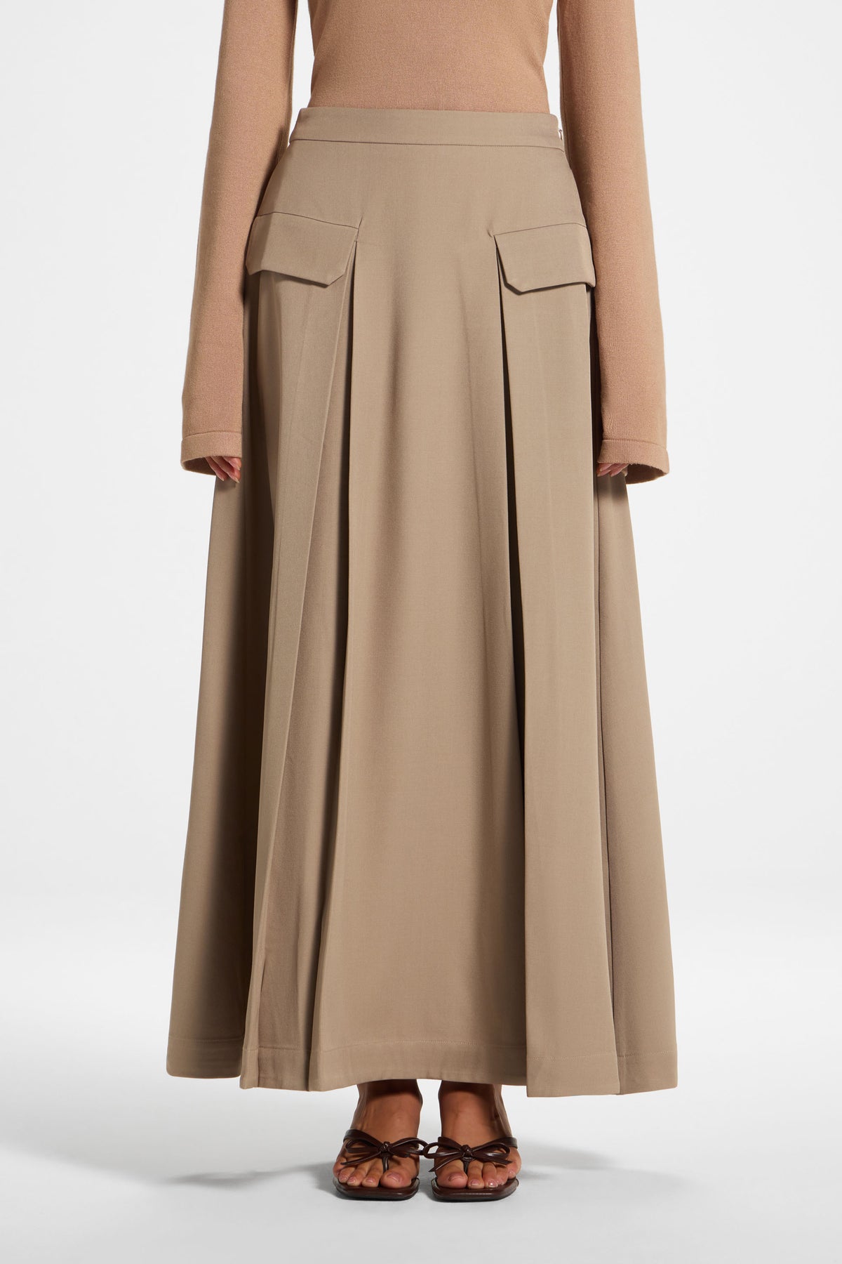 Pleated Maxi Skirt - Taupe
