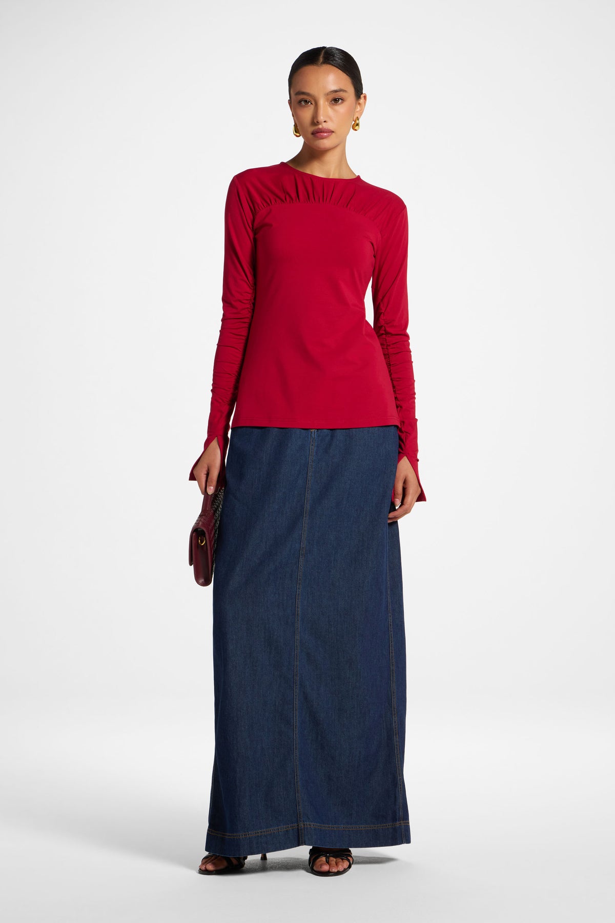 Ruched Sleeve Top - Dark Cherry
