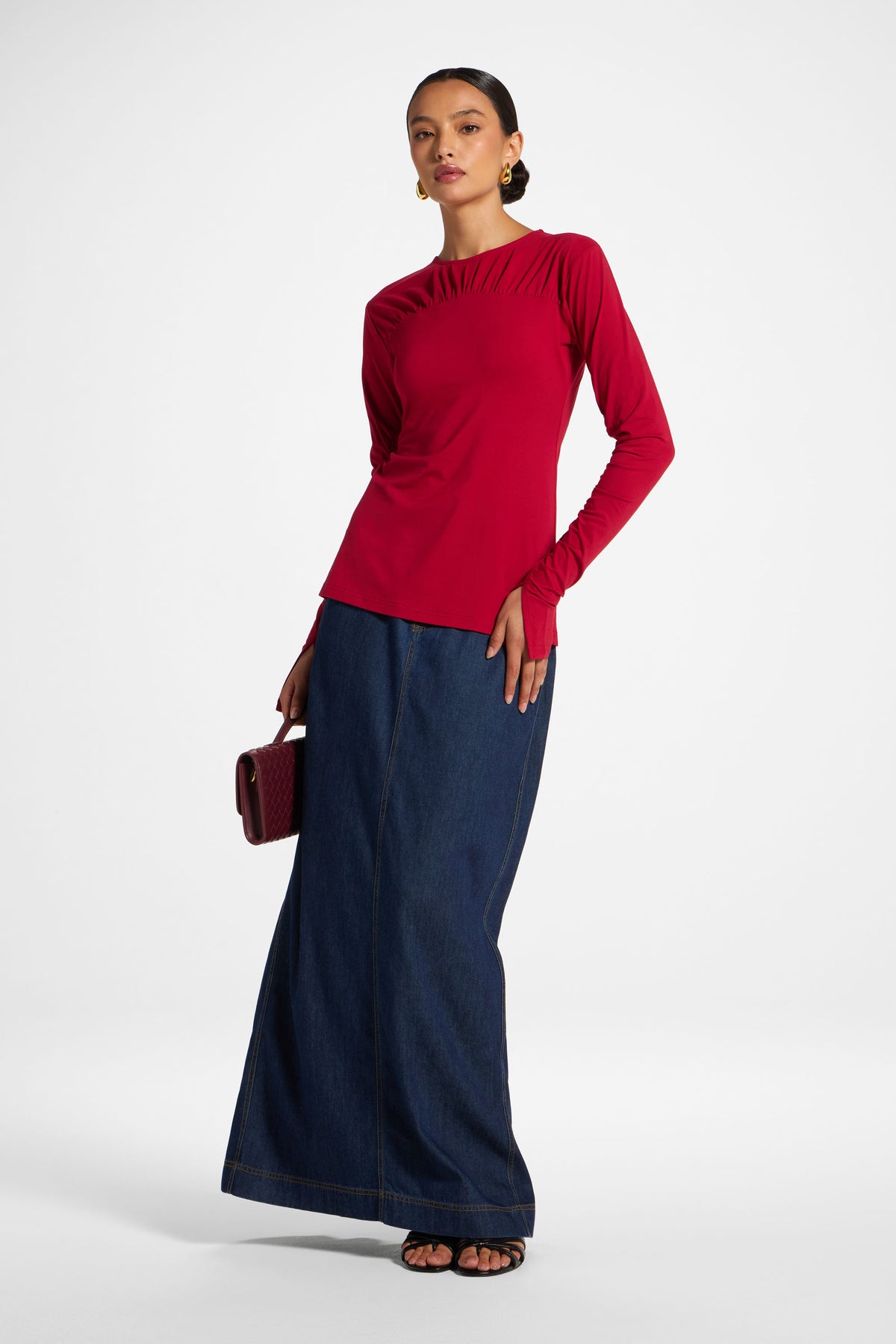 Ruched Sleeve Top - Dark Cherry