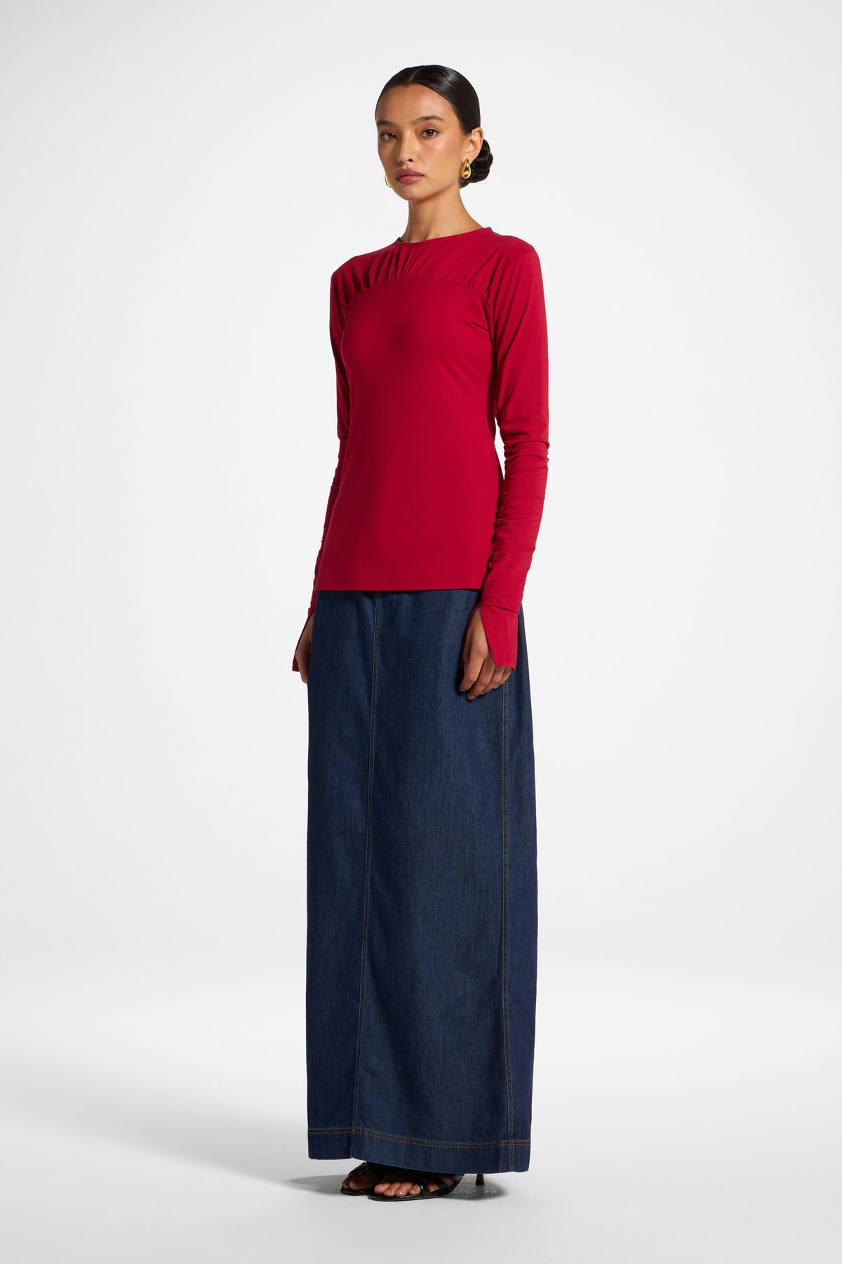 Ruched Sleeve Top - Dark Cherry