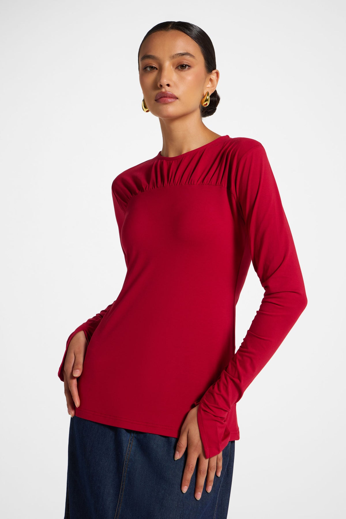 Ruched Sleeve Top - Dark Cherry