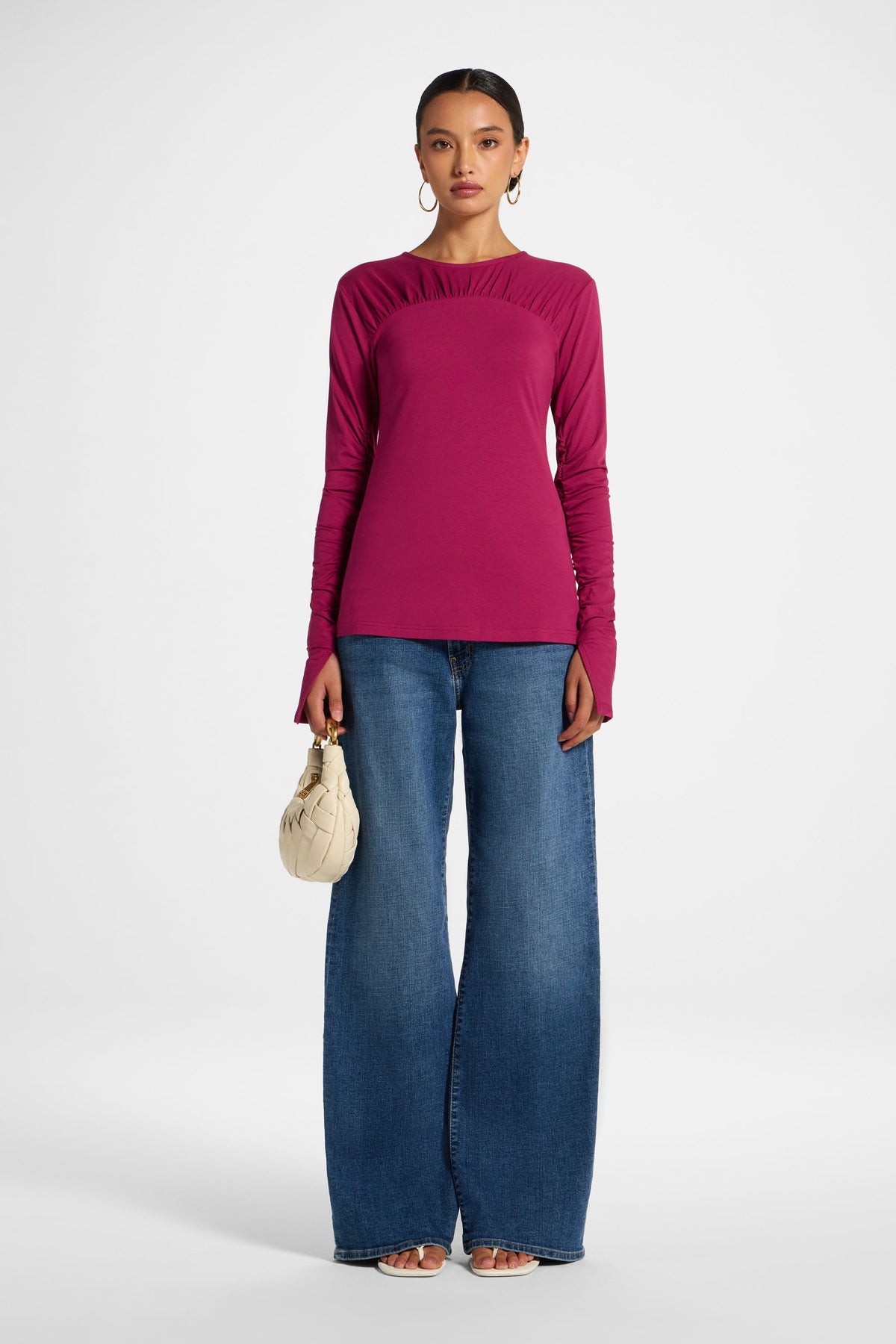 Ruched Sleeve Top - Mulberry