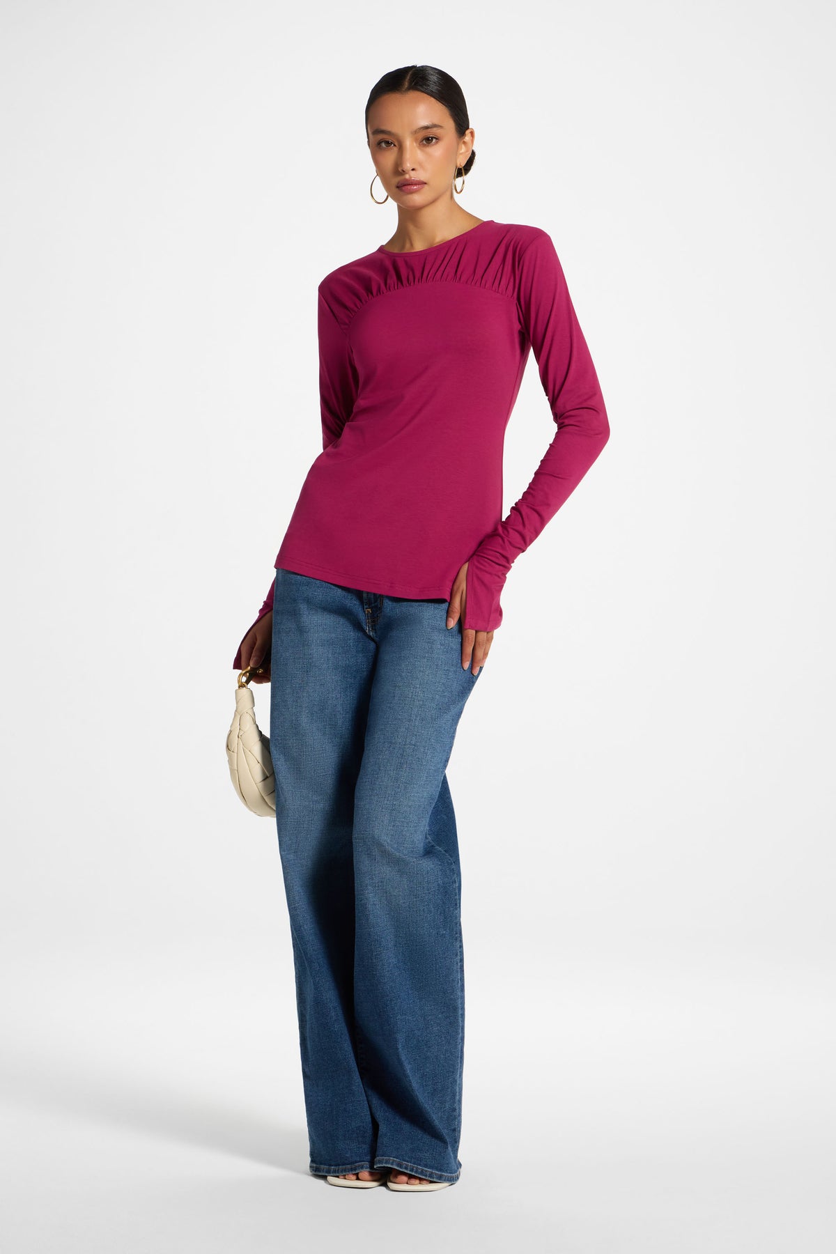 Ruched Sleeve Top - Mulberry
