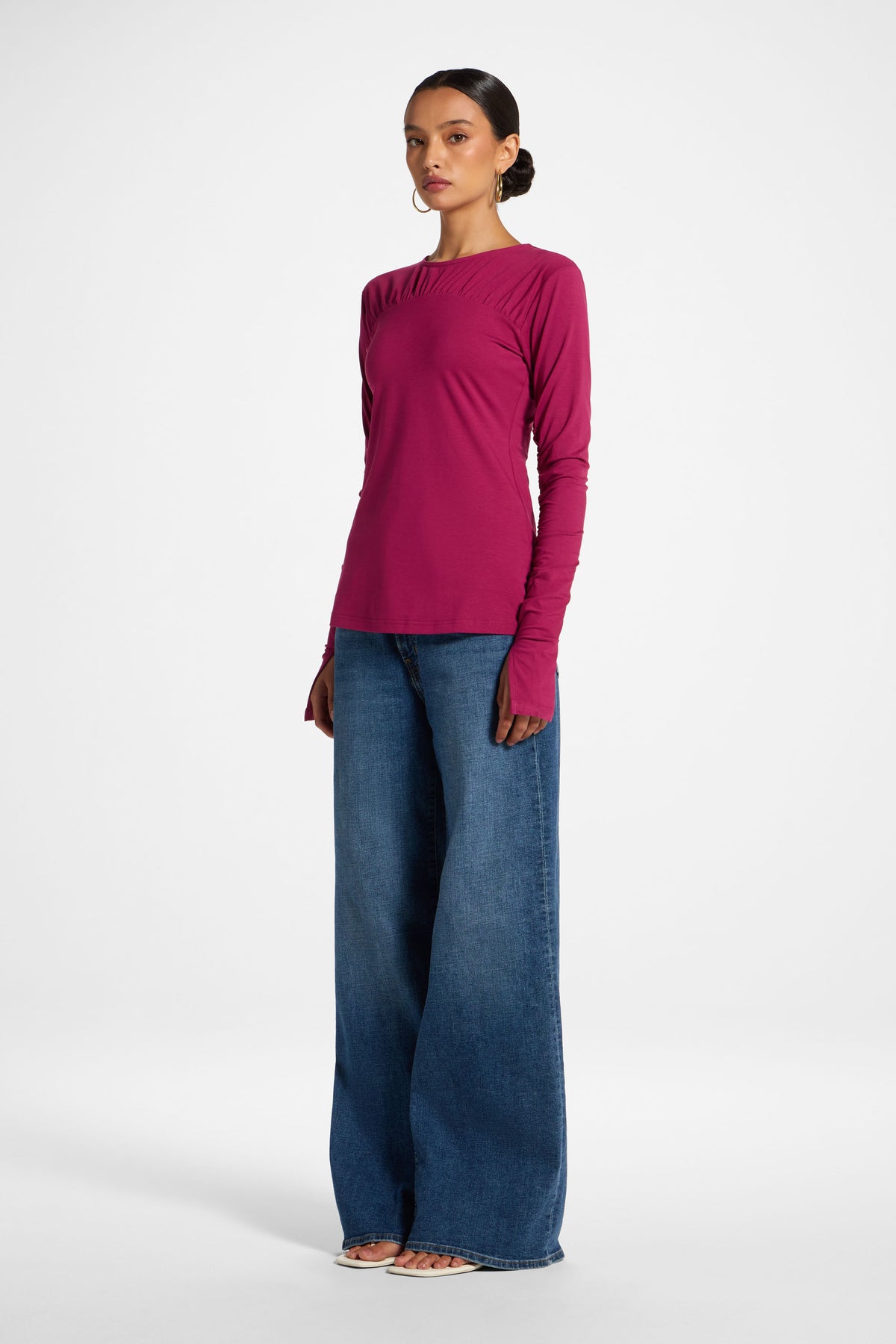 Ruched Sleeve Top - Mulberry