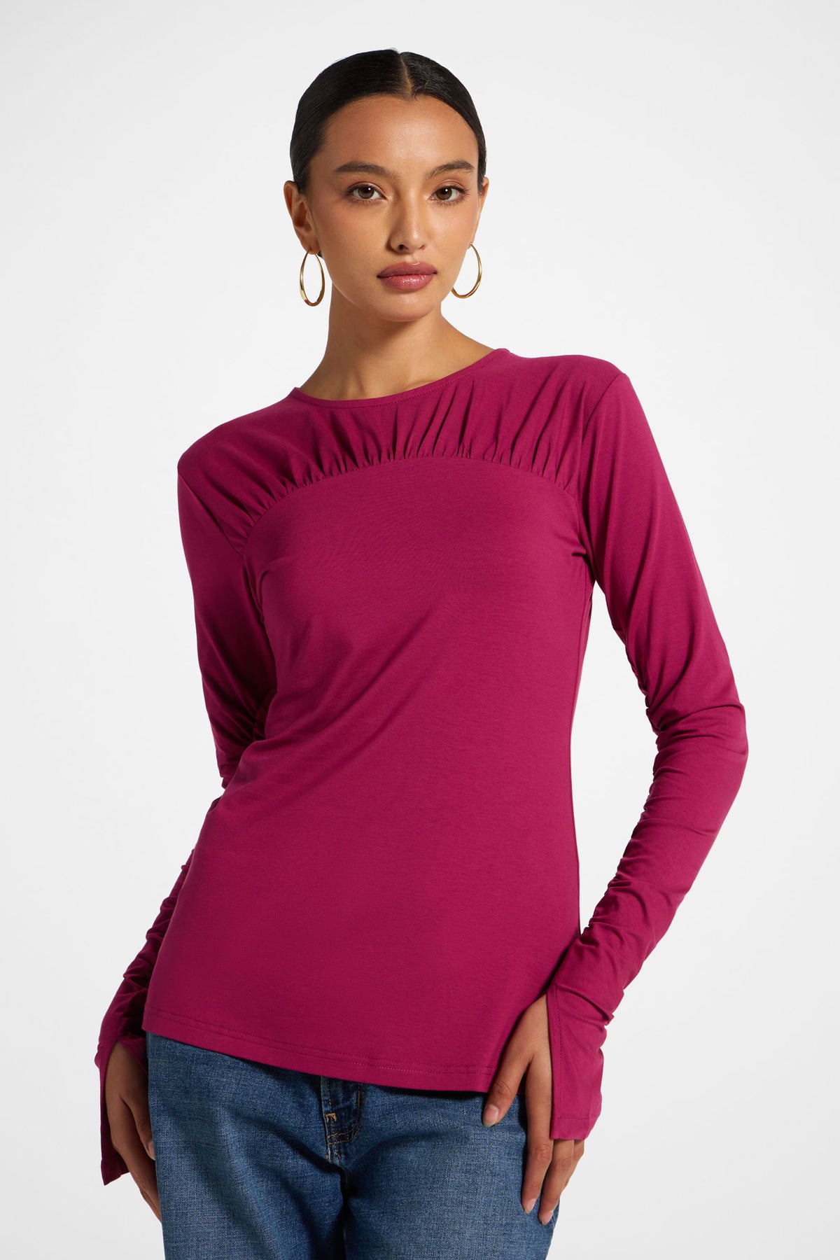 Ruched Sleeve Top - Mulberry