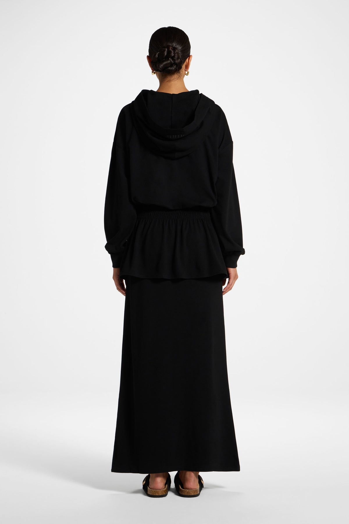 Smocked Cotton Hoodie - Black