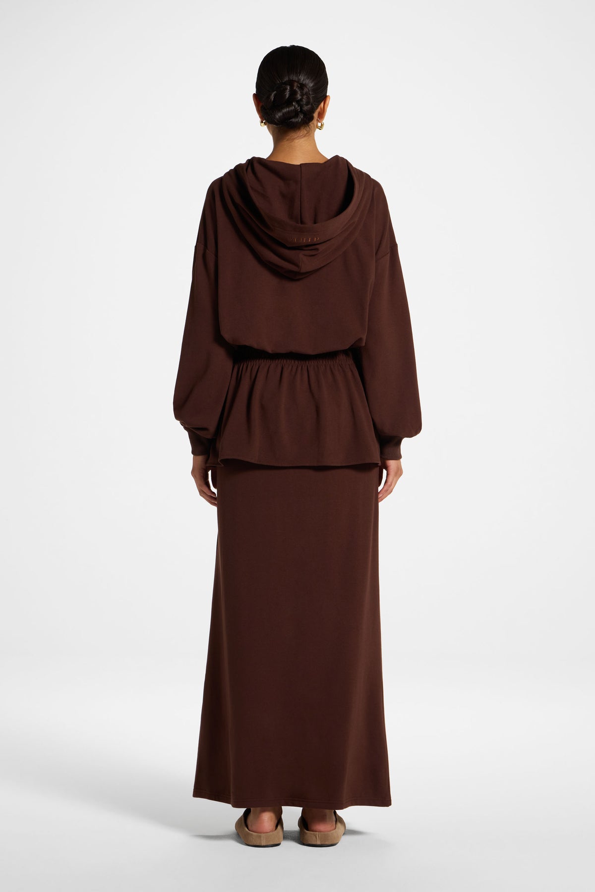 Smocked Cotton Hoodie - Chocolate