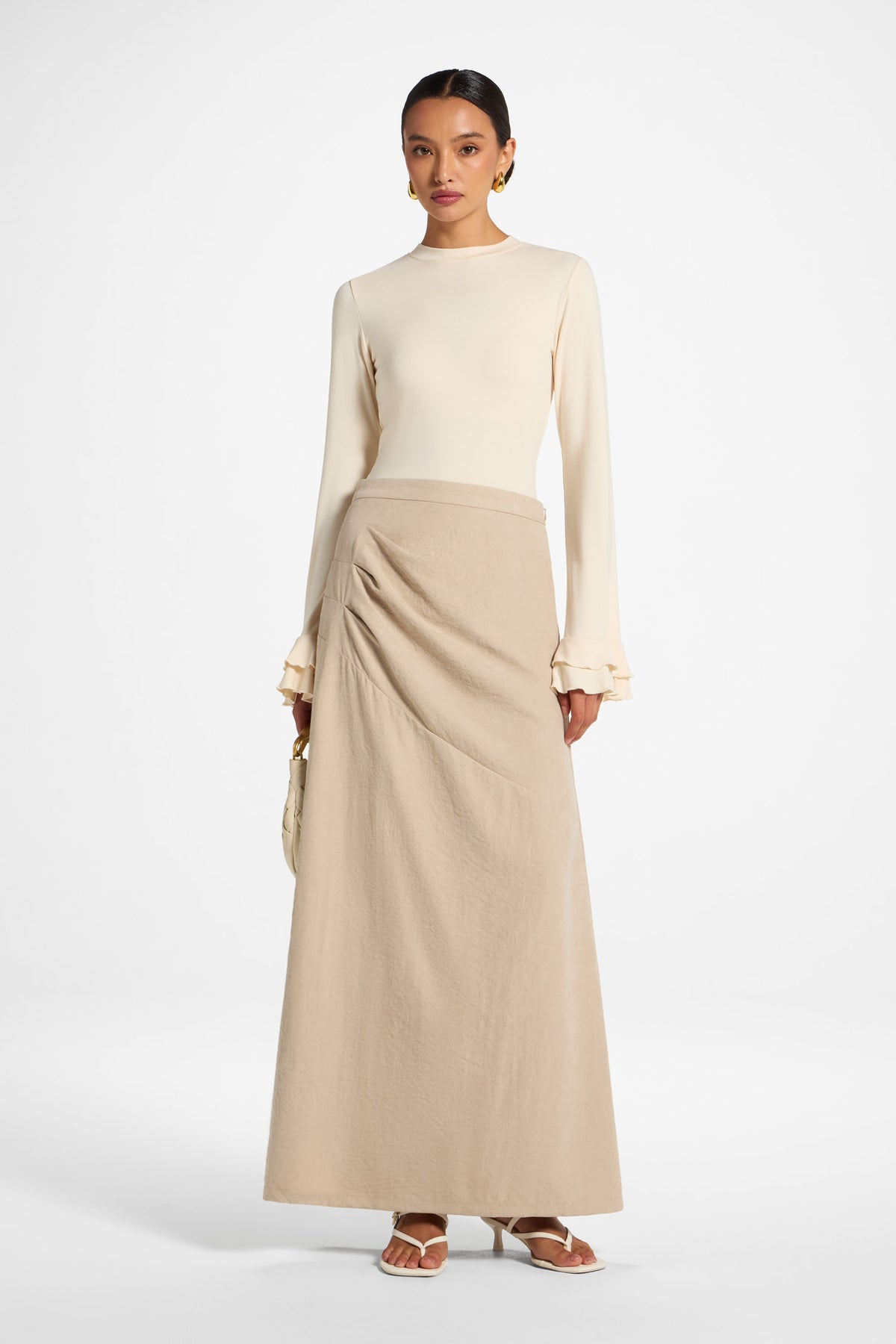 Suede Side Pleat Skirt - Taupe