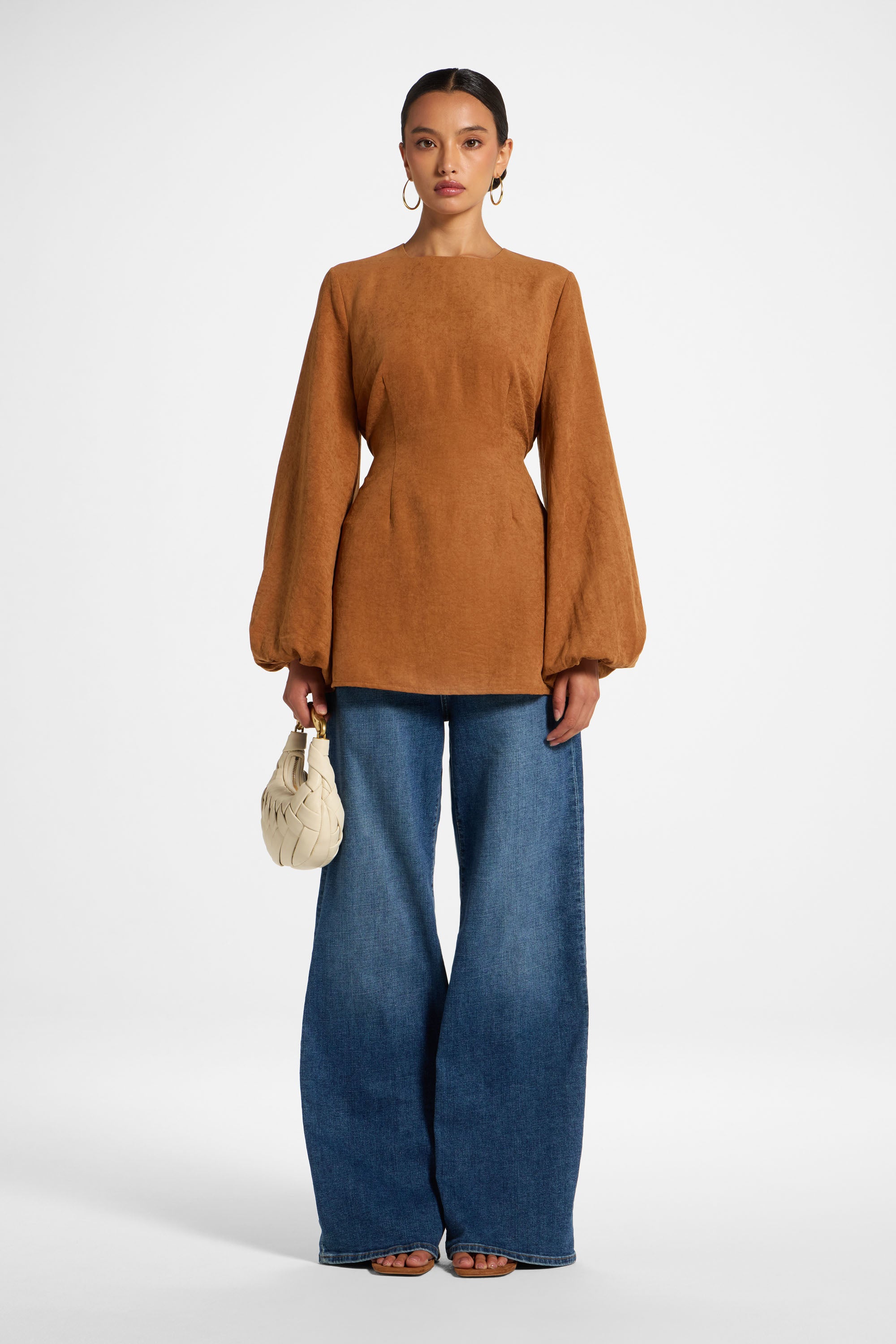 Suede Tie Back Top - Cognac