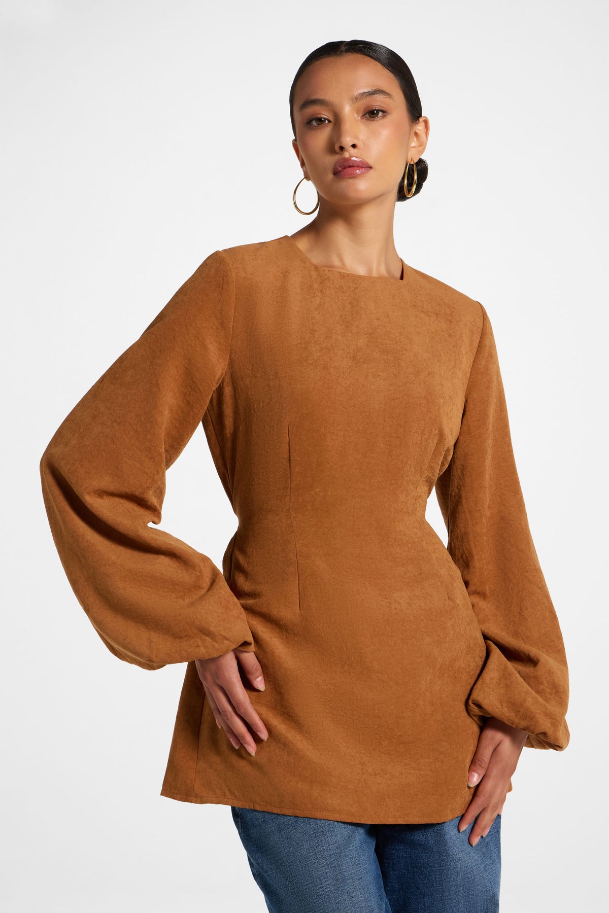 Suede Tie Back Top - Cognac