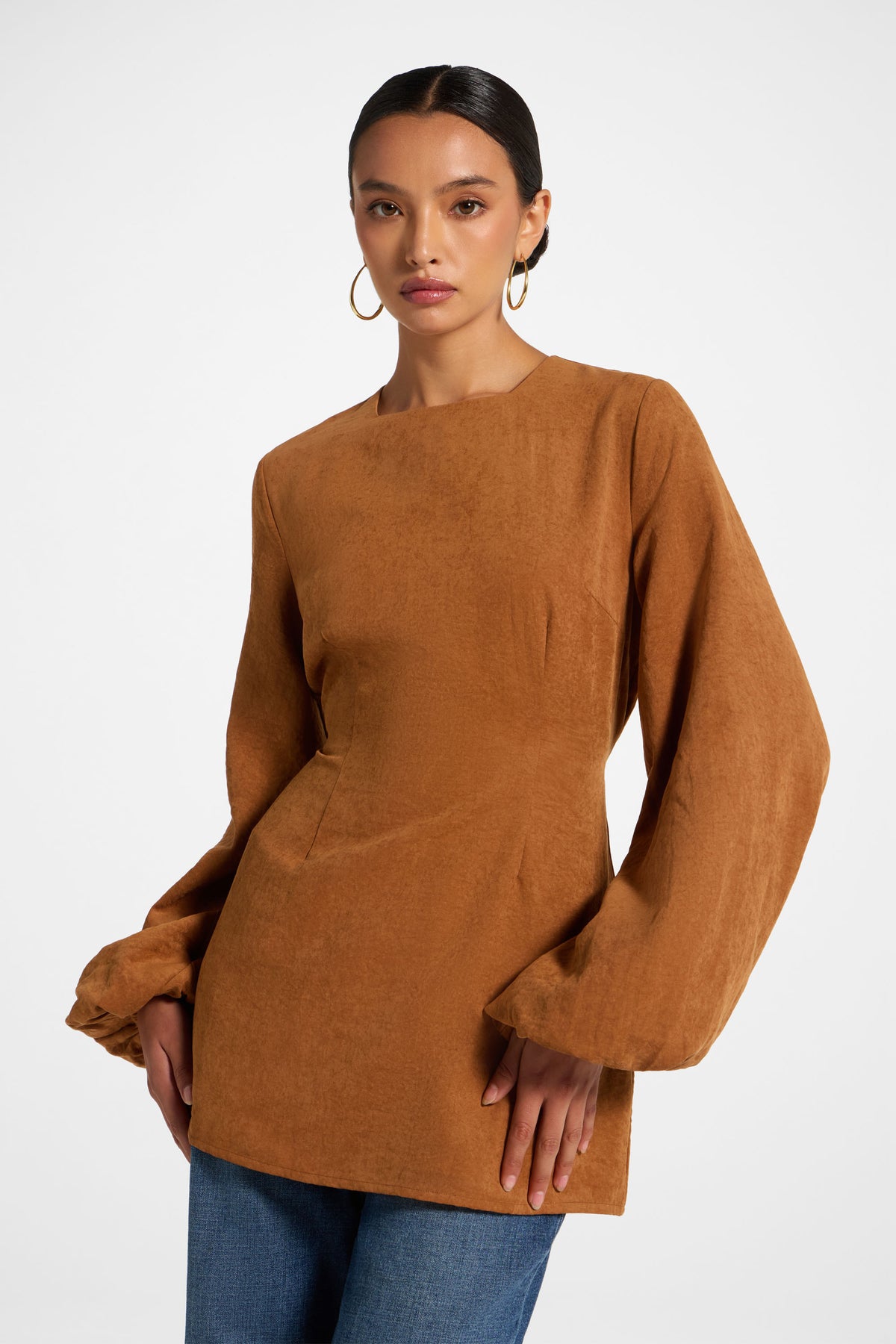 Suede Tie Back Top - Cognac