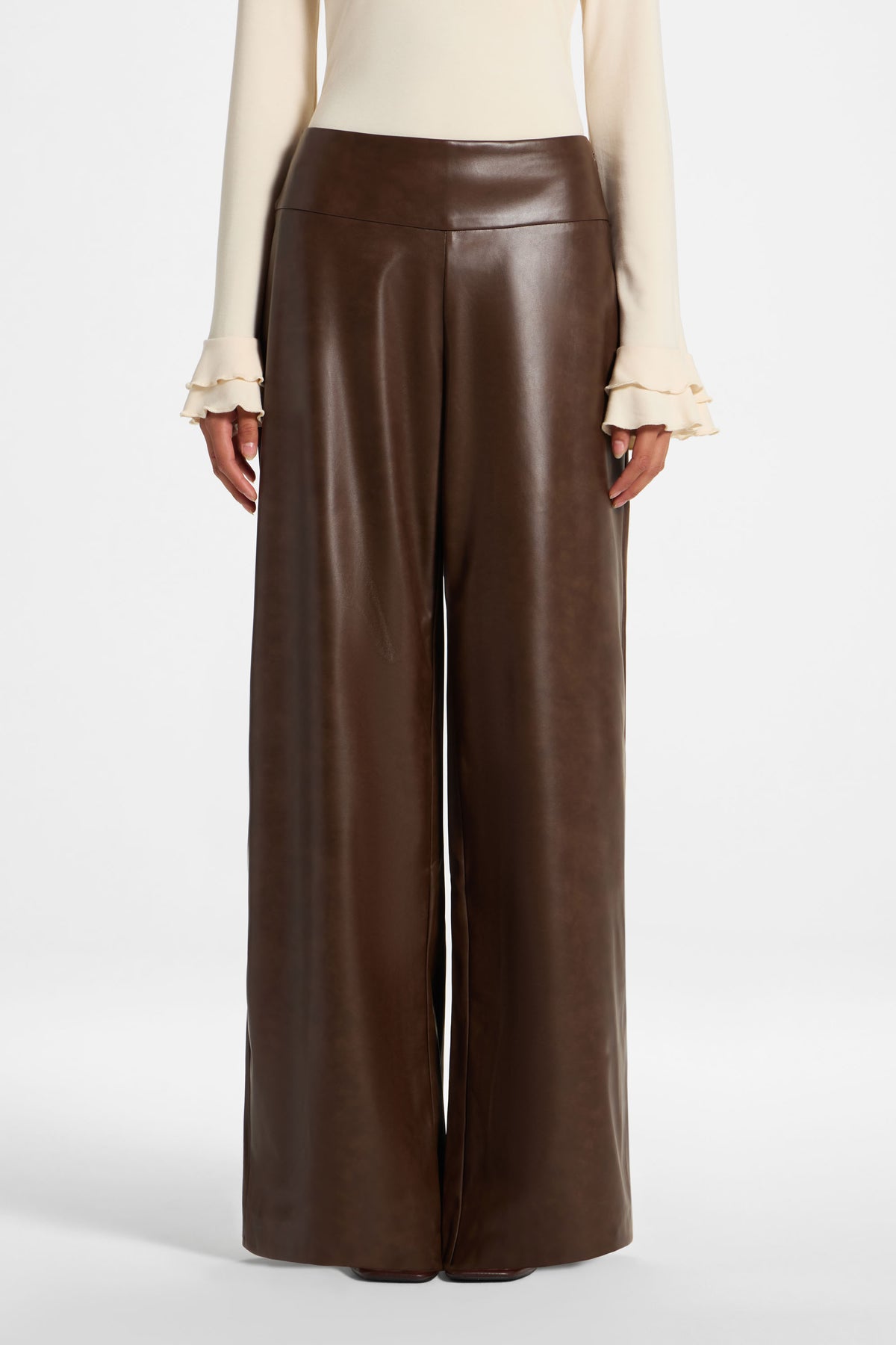 Ultra Wide Leg Leather Pants - Chocolate