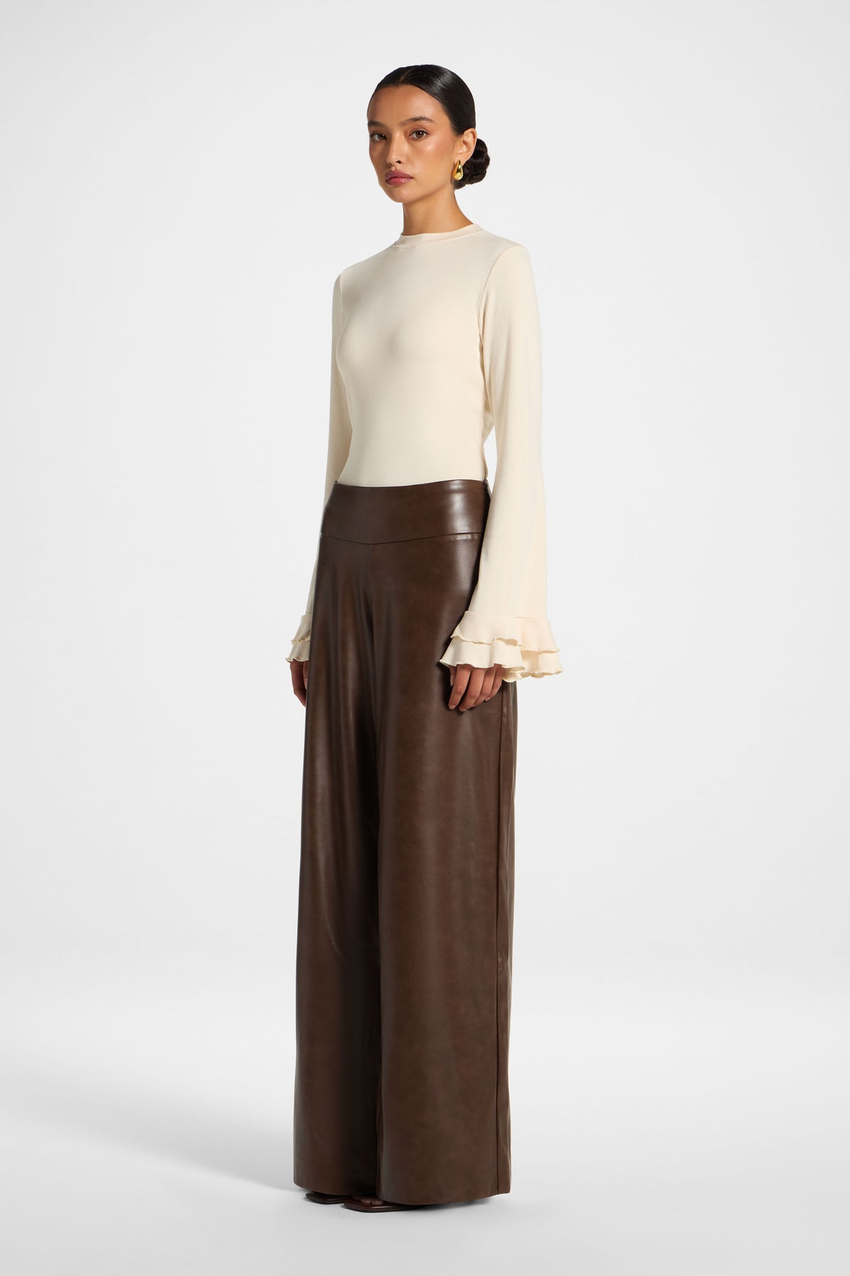 Ultra Wide Leg Leather Pants - Chocolate