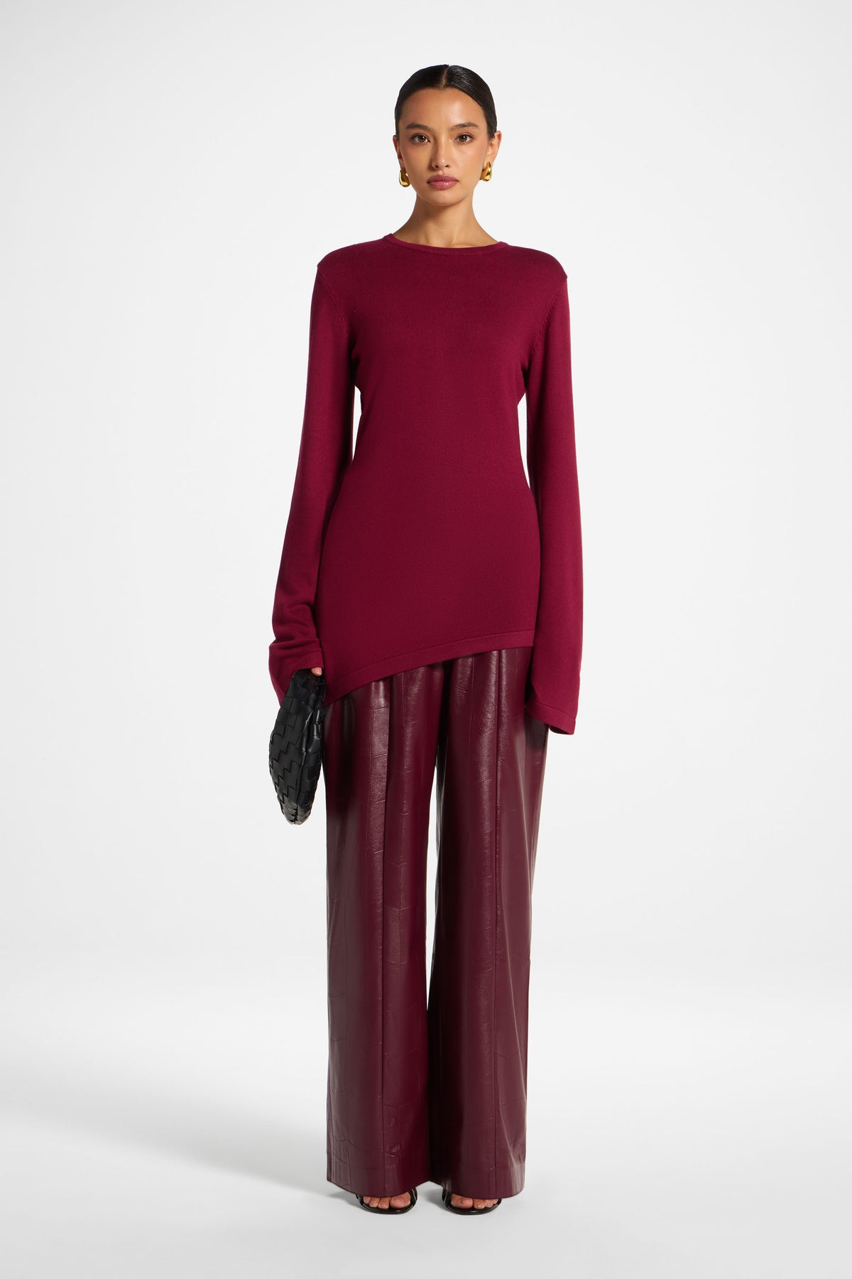 Viscose Asymmetric Knit Top - Berry