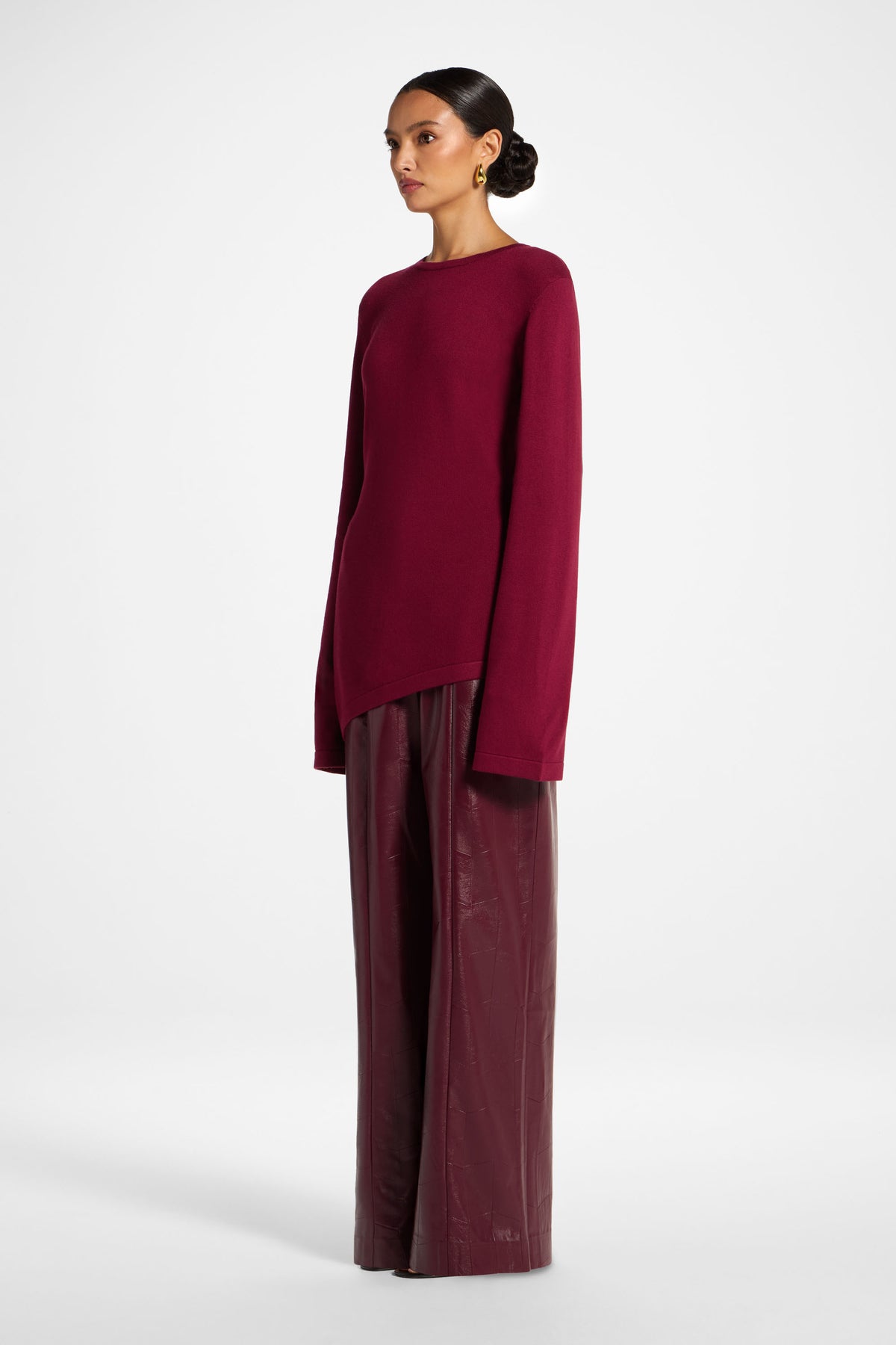Viscose Asymmetric Knit Top - Berry