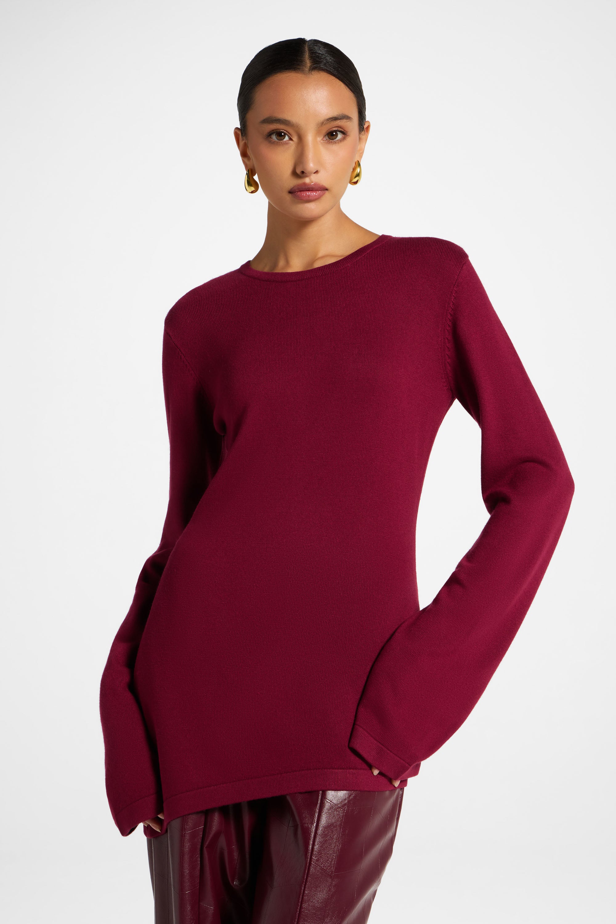 Viscose Asymmetric Knit Top - Berry