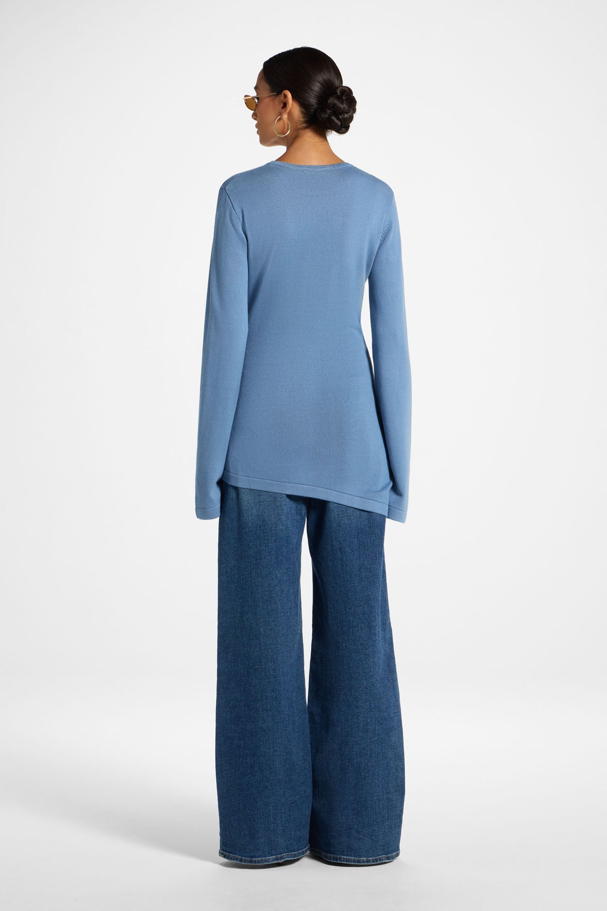 Viscose Asymmetric Knit Top - Denim