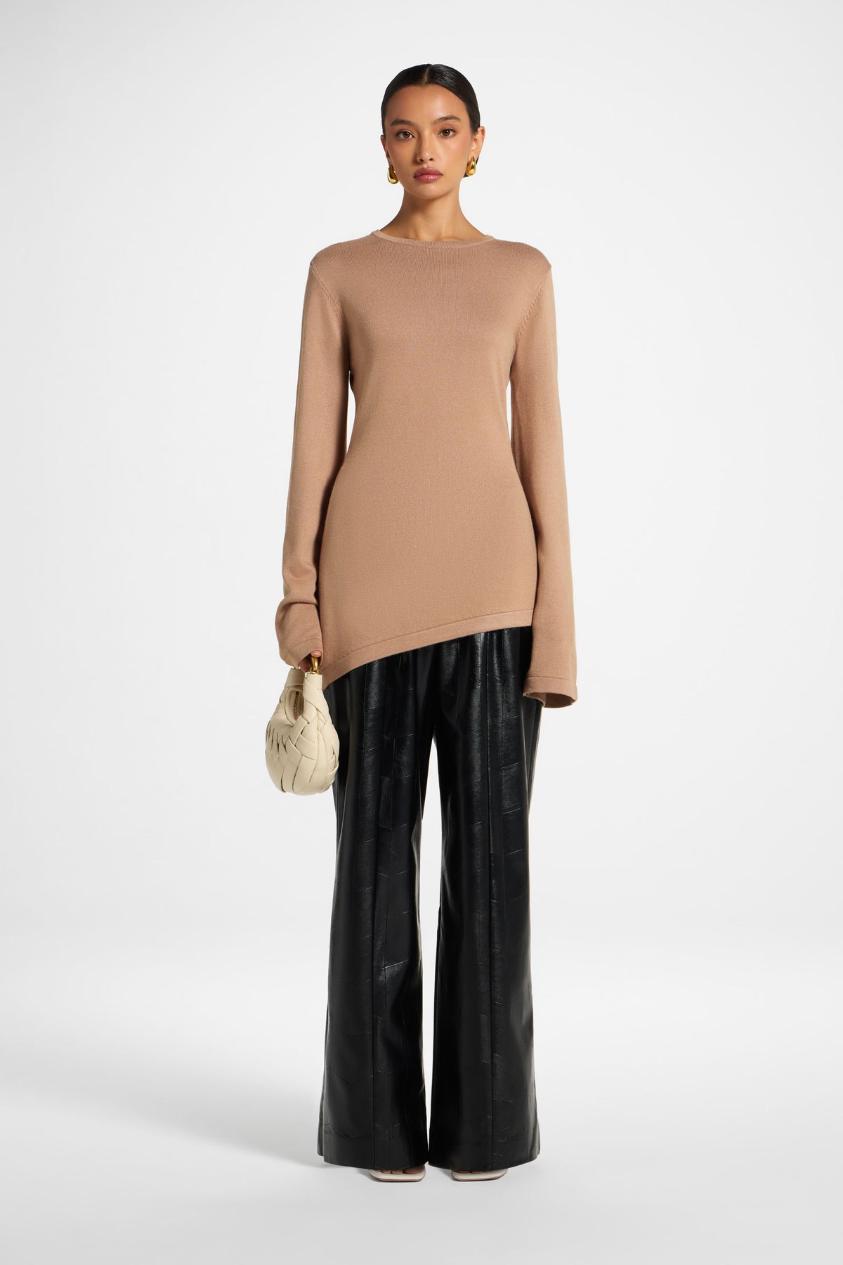 Viscose Asymmetric Knit Top - Taupe
