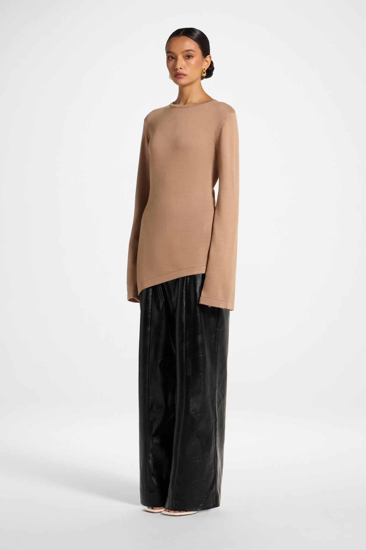Viscose Asymmetric Knit Top - Taupe