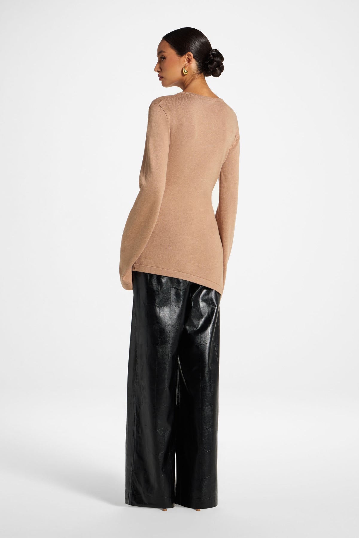 Viscose Asymmetric Knit Top - Taupe