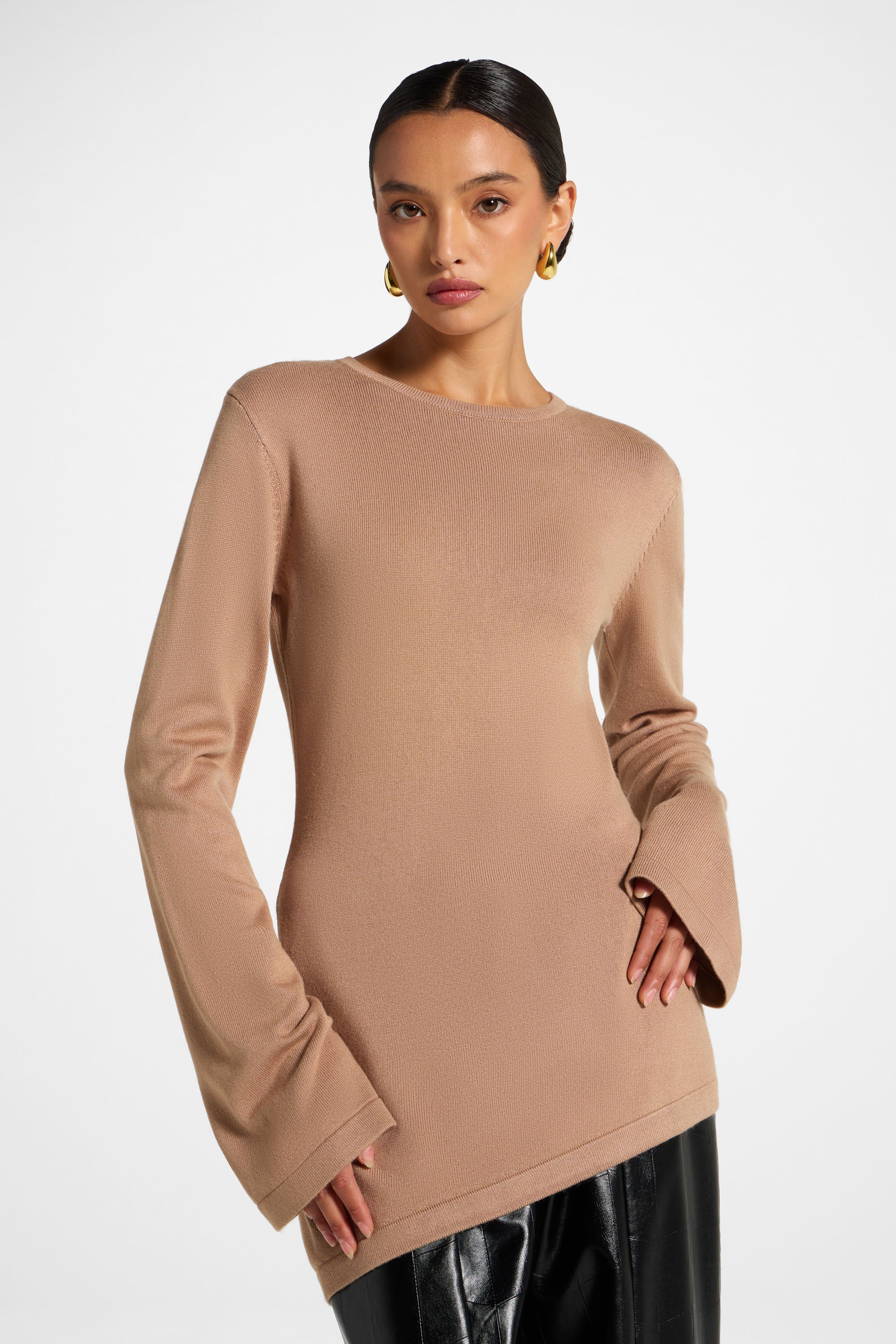 Viscose Asymmetric Knit Top - Taupe