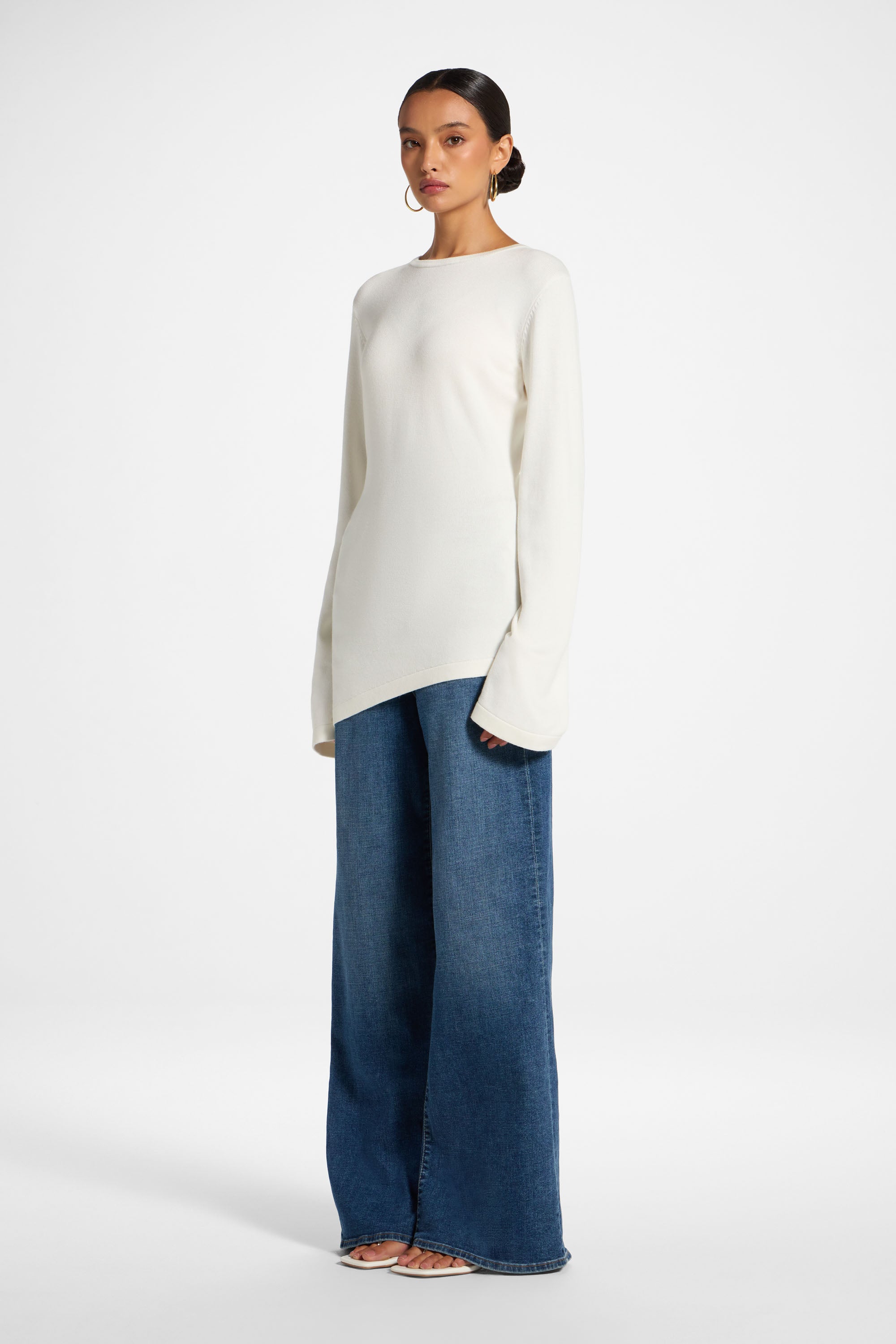 Viscose Asymmetric Knit Top - White