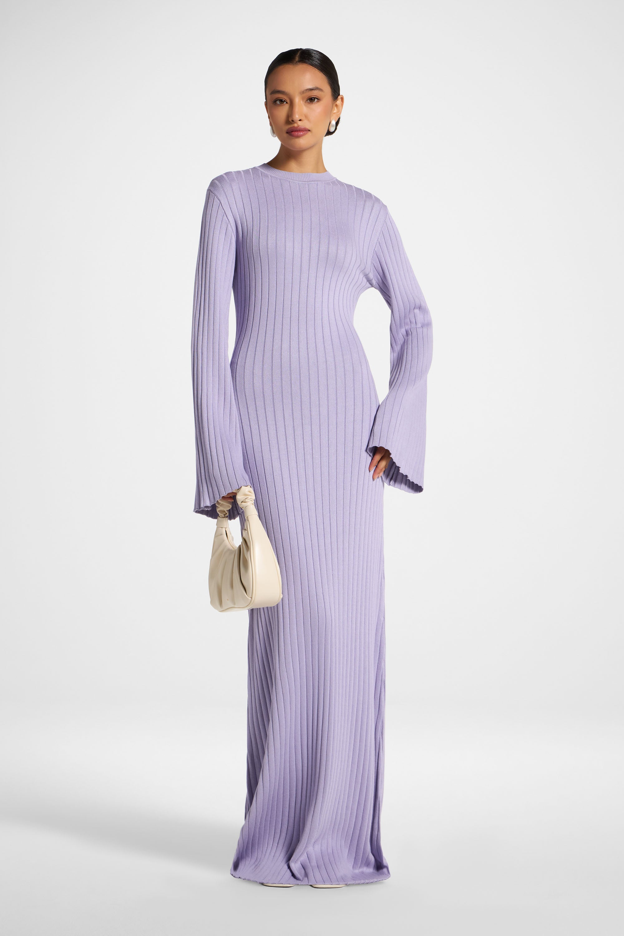 Viscose Ribbed Knit Maxi Dress - Lilac