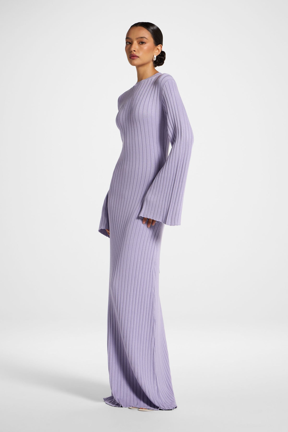 Viscose Ribbed Knit Maxi Dress - Lilac