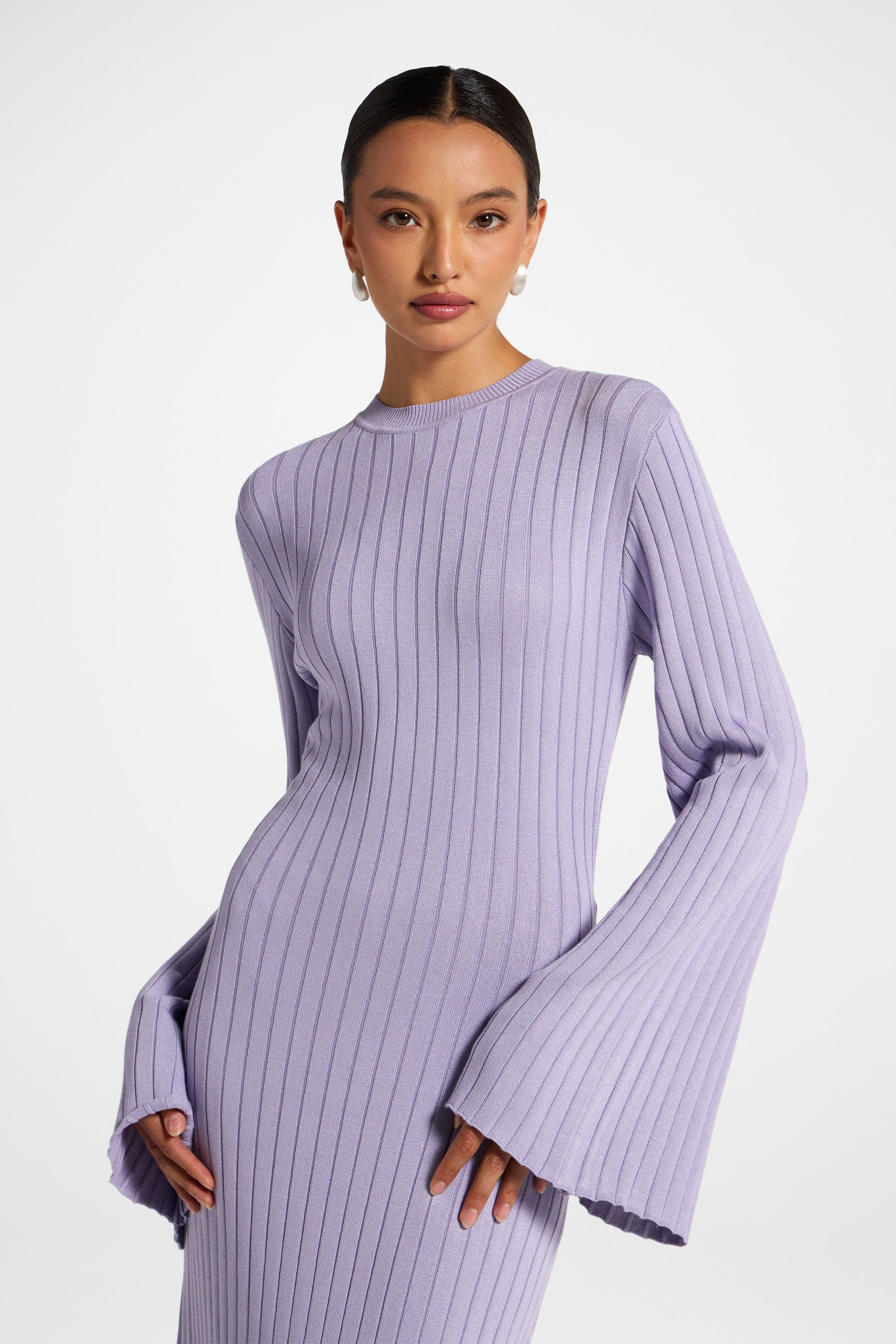 Viscose Ribbed Knit Maxi Dress - Lilac