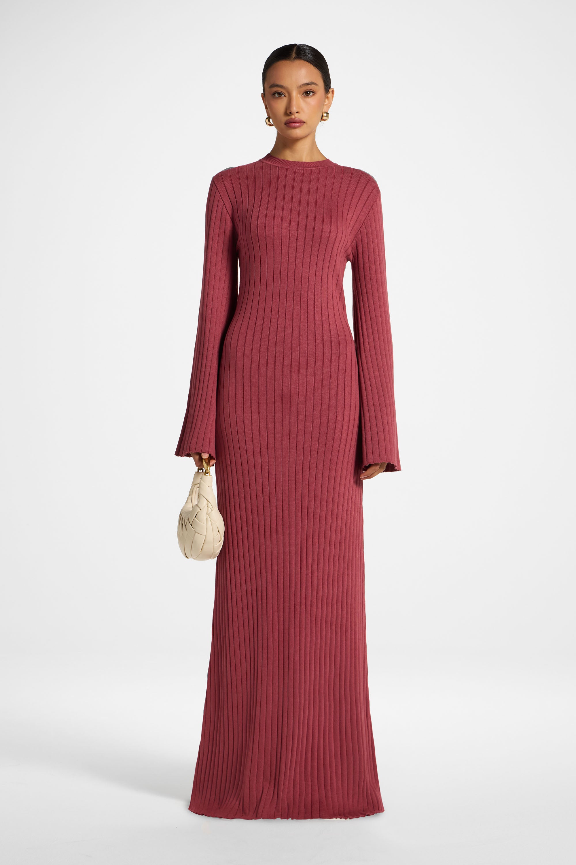 Viscose Ribbed Knit Maxi Dress - Rosette