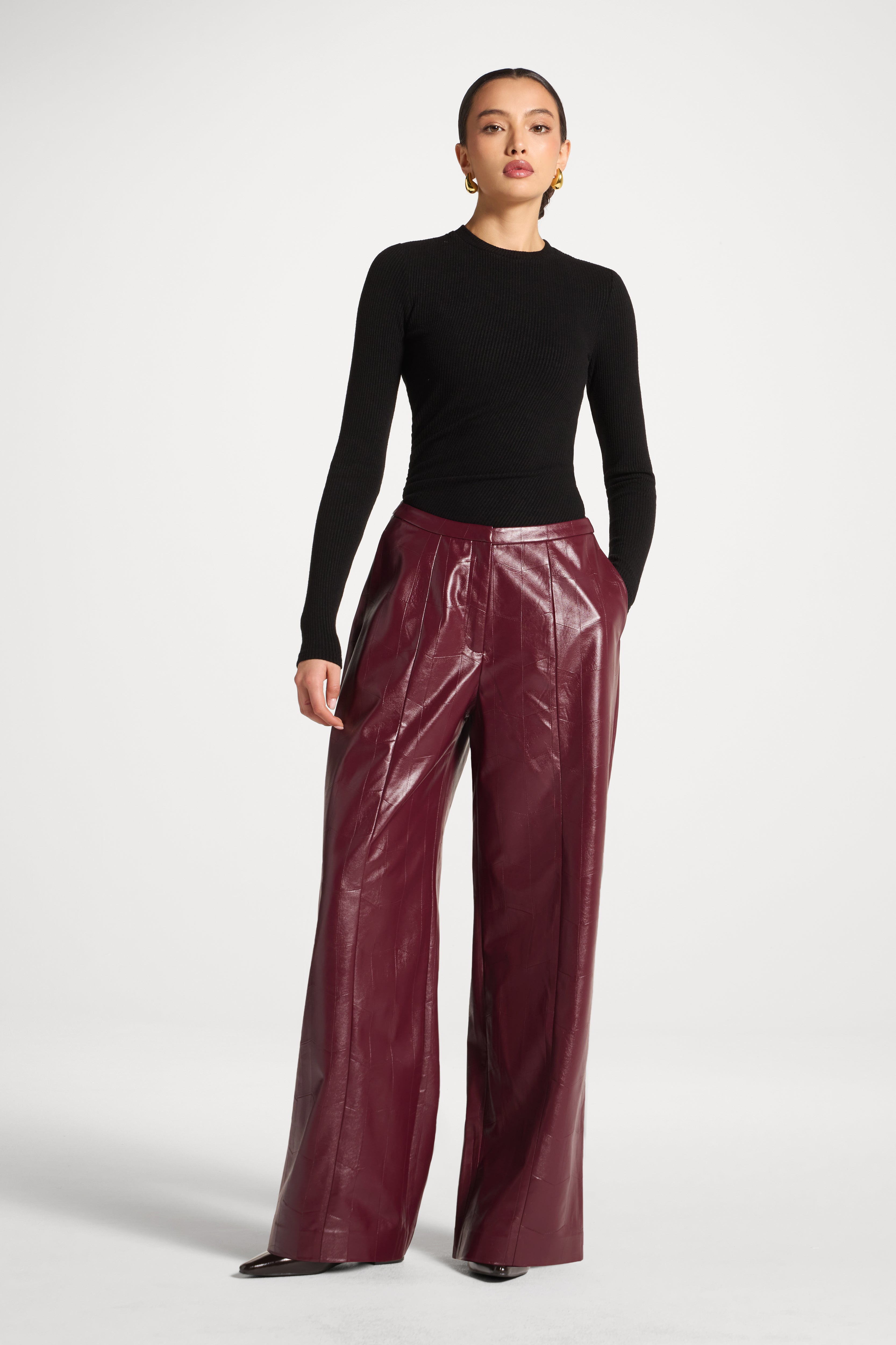 Wide Leg Leather Pants - Fig